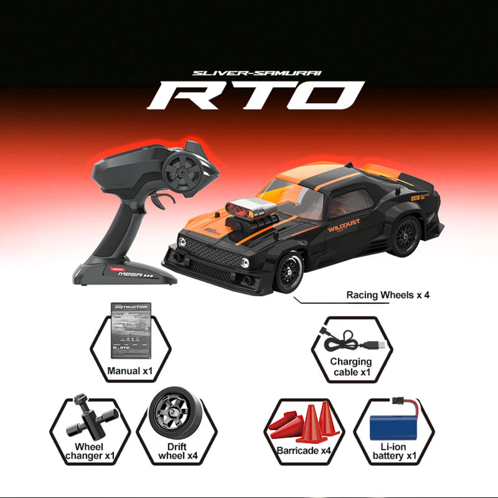 KAMTOM DC163A 1/16 Scale 4WD High-Speed Drift RC Car - 50km/h, ESP Gyro Stabilizer, LED Headlights - Perfect for Indoor/Outdoor Racing, Drifting & RC Car Enthusiasts