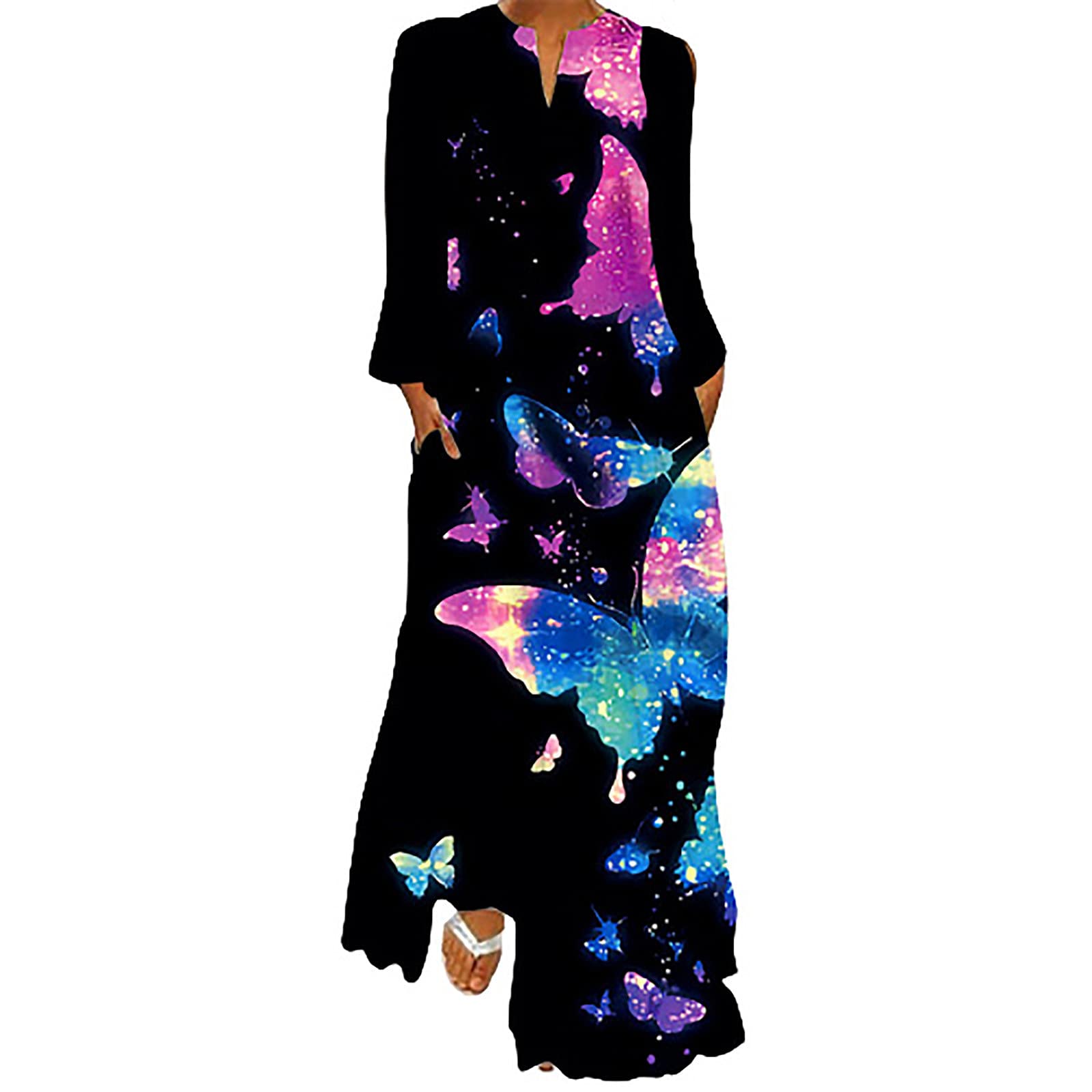 Stylish Women's Summer Maxi Dress - Color Block Plus Size Casual O-Neck Long Sundress with Pockets | Perfect for Beach Vacations, Outdoor Parties & Everyday Wear