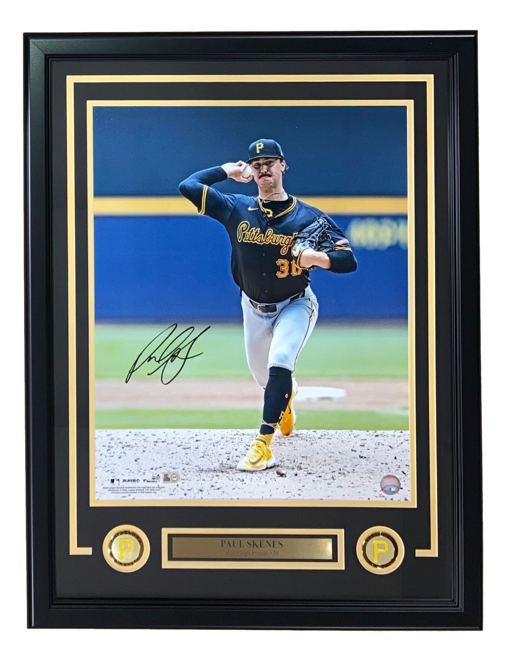 Paul Skenes Autographed Framed 16x20 Pittsburgh Pirates Black Jersey Photo with MLB Hologram - Perfect for Baseball Memorabilia Collectors and Sports Fans Decor