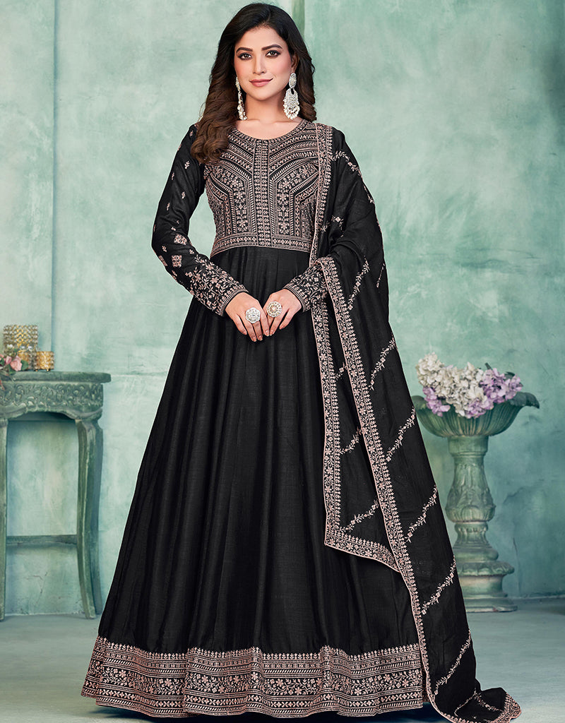 Elegant Black Art Silk Anarkali Pant Suit for Women - Perfect for Weddings, Parties & Festive Occasions