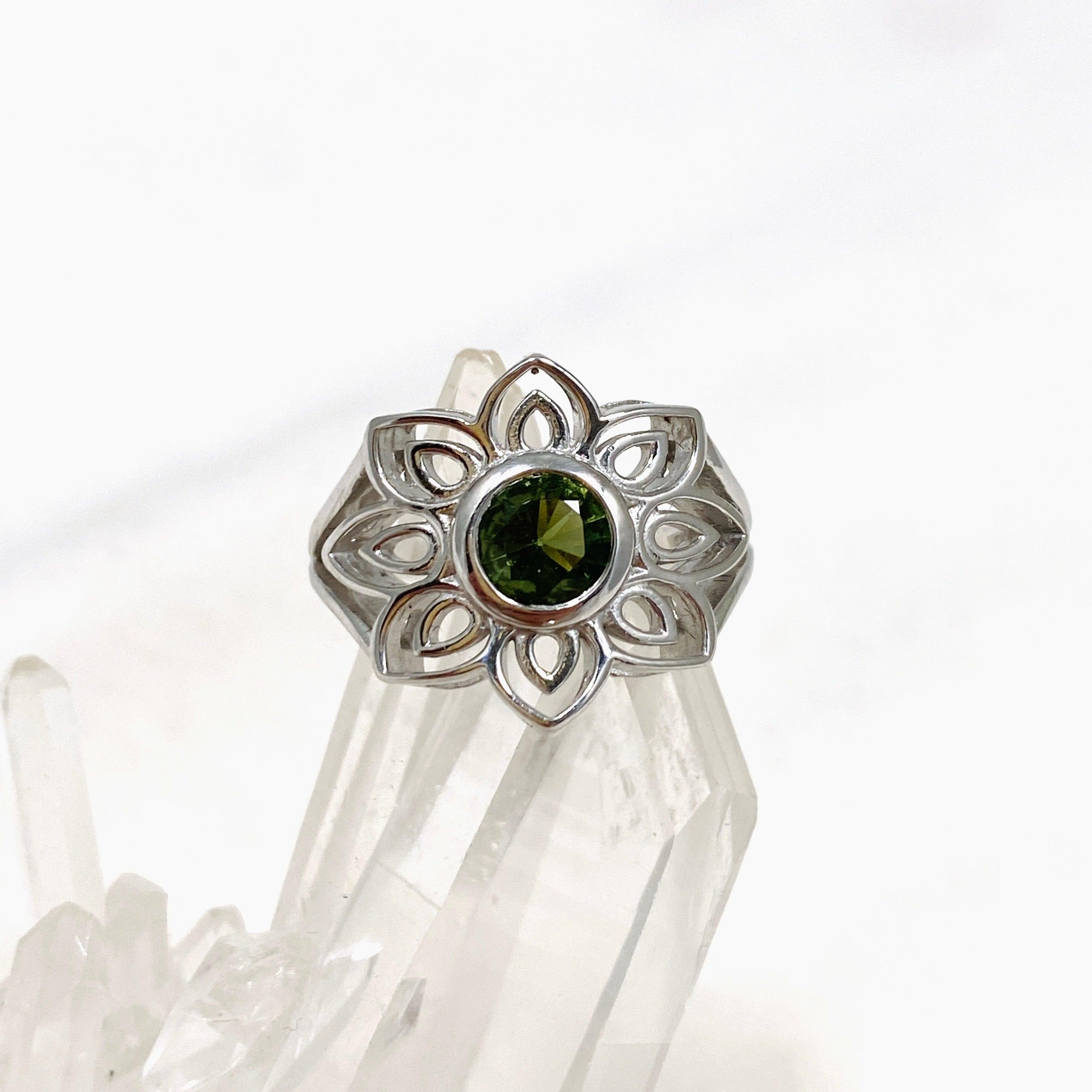 Lotus Moldavite Ring IVMR 01 - Genuine Moldavite Crystal Jewelry for Women, Sterling Silver Handmade Spiritual Ring - Perfect for Meditation, Energy Healing & Boho Fashion