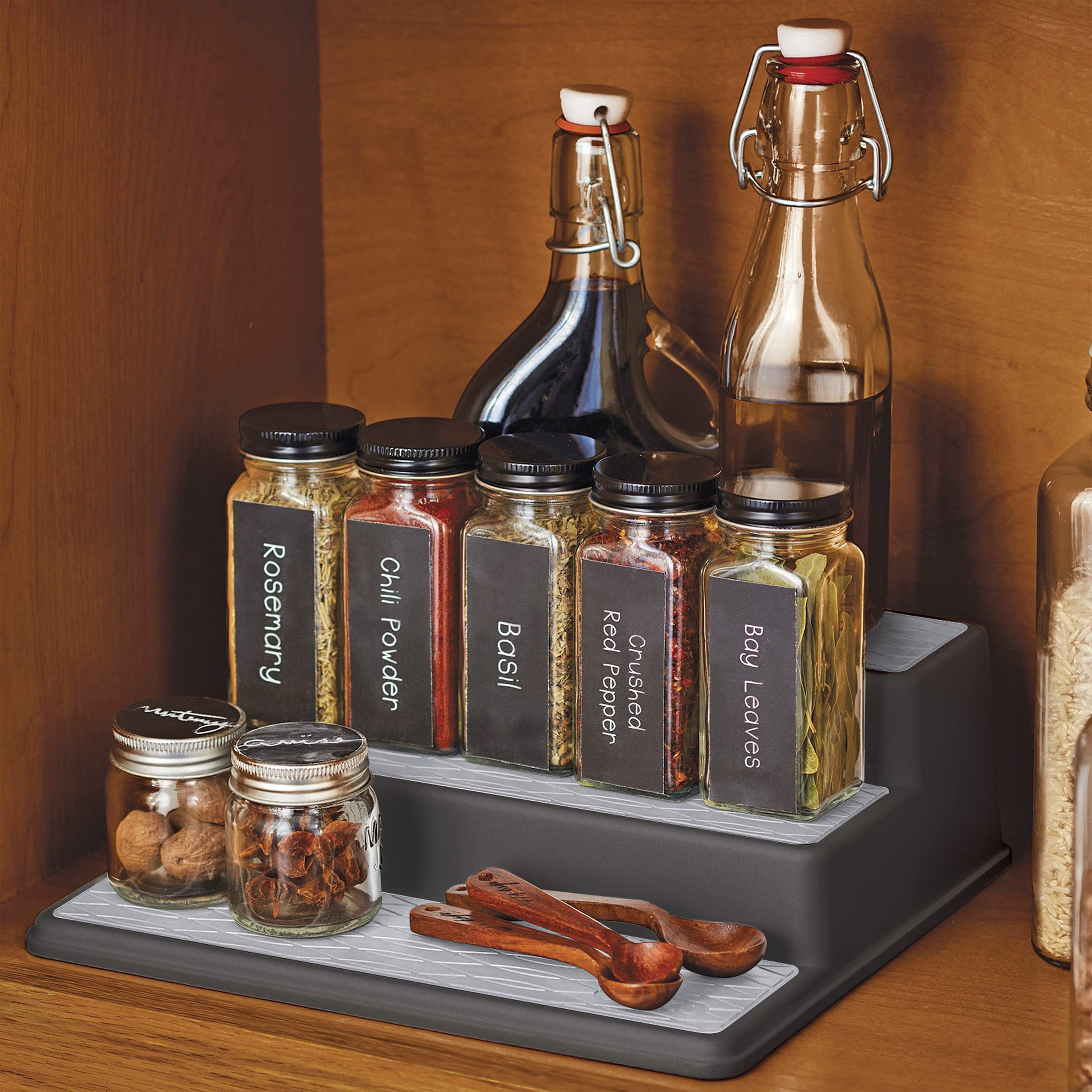 Copco 3-Tier Non-Slip Spice Rack Organizer for Kitchen Cabinet - 10 Inch Space-Saving Shelf, Charcoal Gray | Perfect for Pantry, Countertop, and Spice Storage Organization