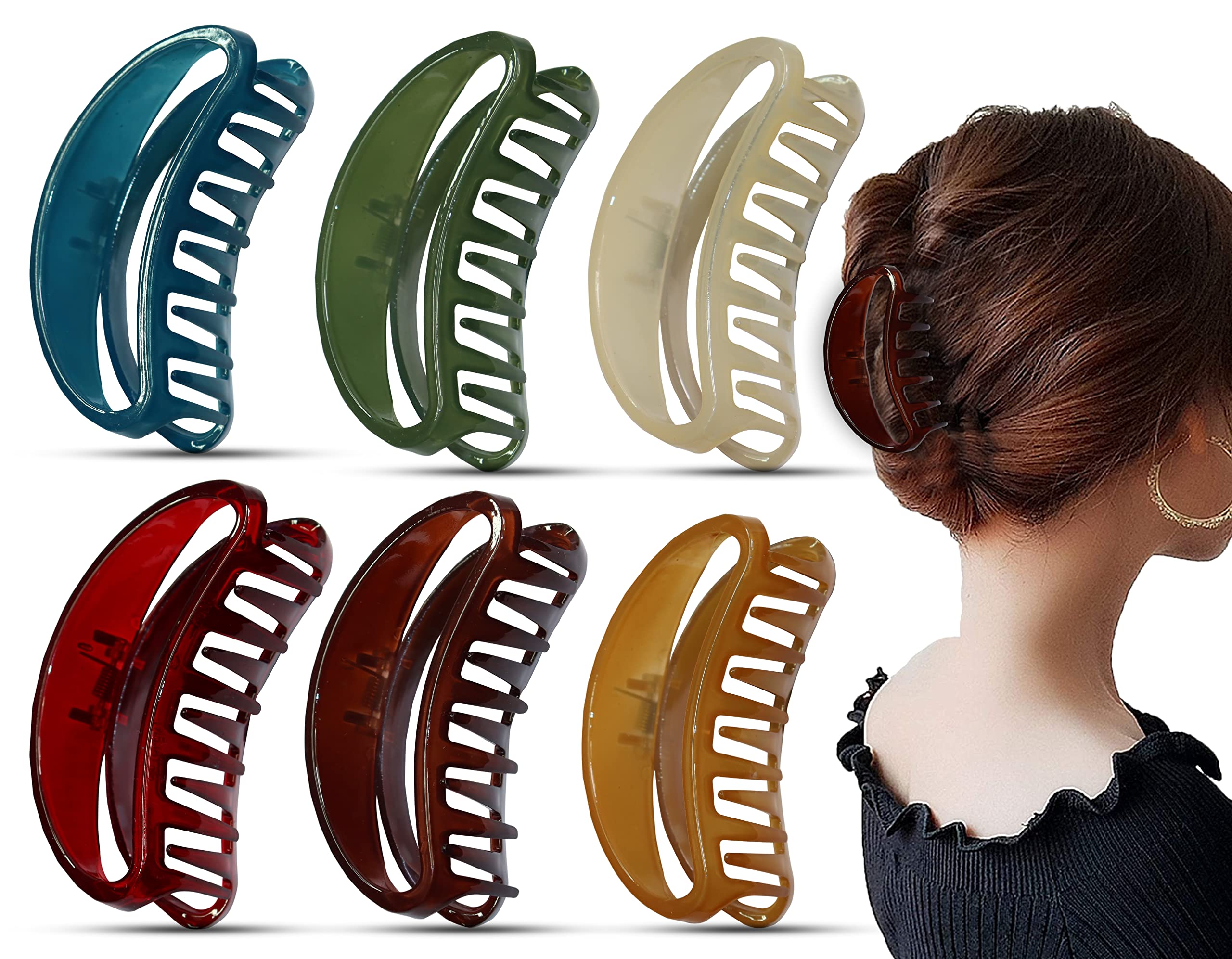 STYLEDOSE Acrylic Hair Claw Clips for Women - 6 Pack Multi-Color Banana Hair Clips (3.8 Inches) - Strong Hold Hair Accessories for Girls & Women - Perfect for Ponytails, Buns & Everyday Hairstyles