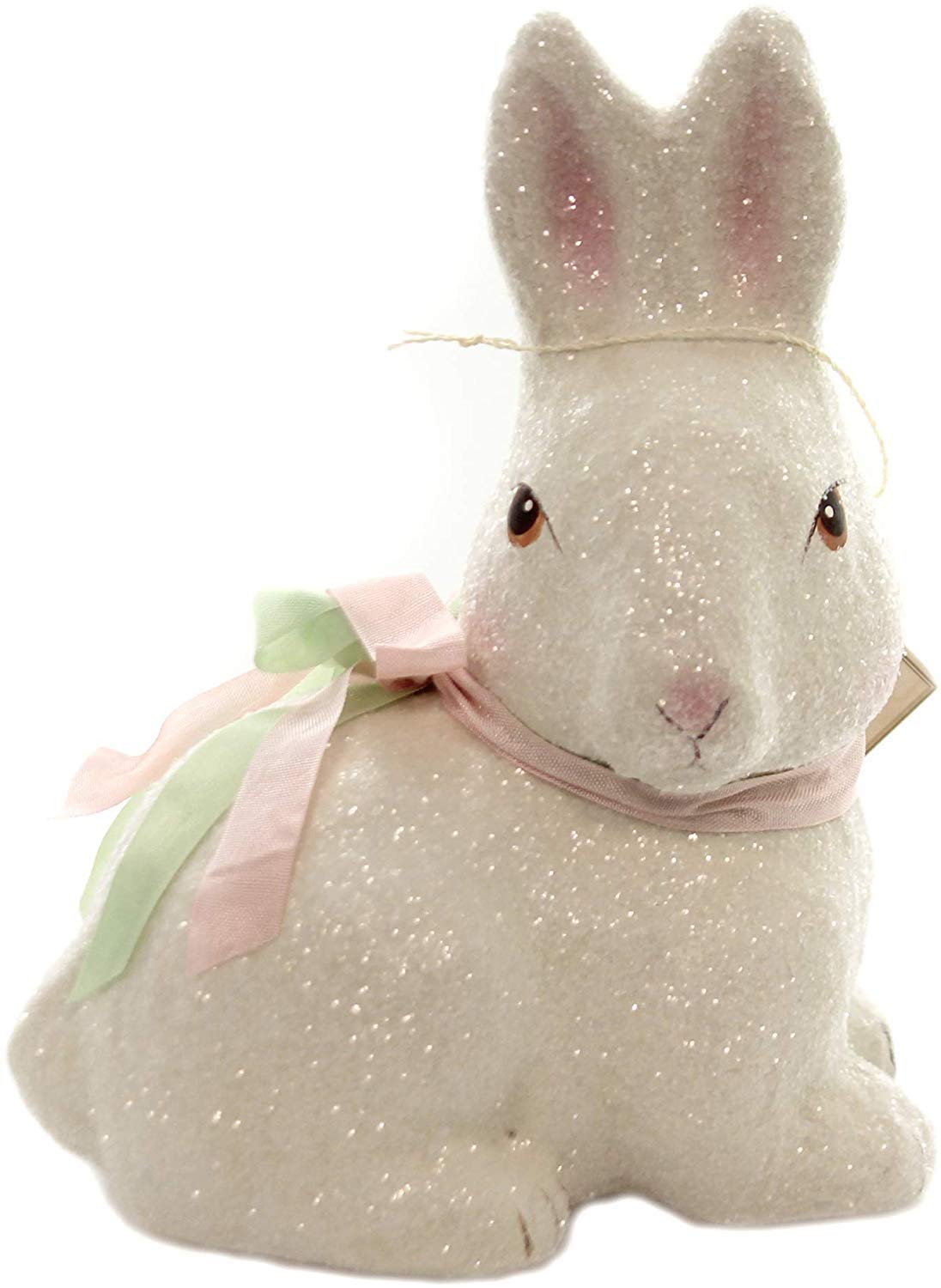 Easter Little Bunny Paper Mache Glittered Rabbit Decor - Handmade Easter Bunny Ornament for Spring Home Decor, Easter Party, and Holiday Table Centerpiece (TJ9487)