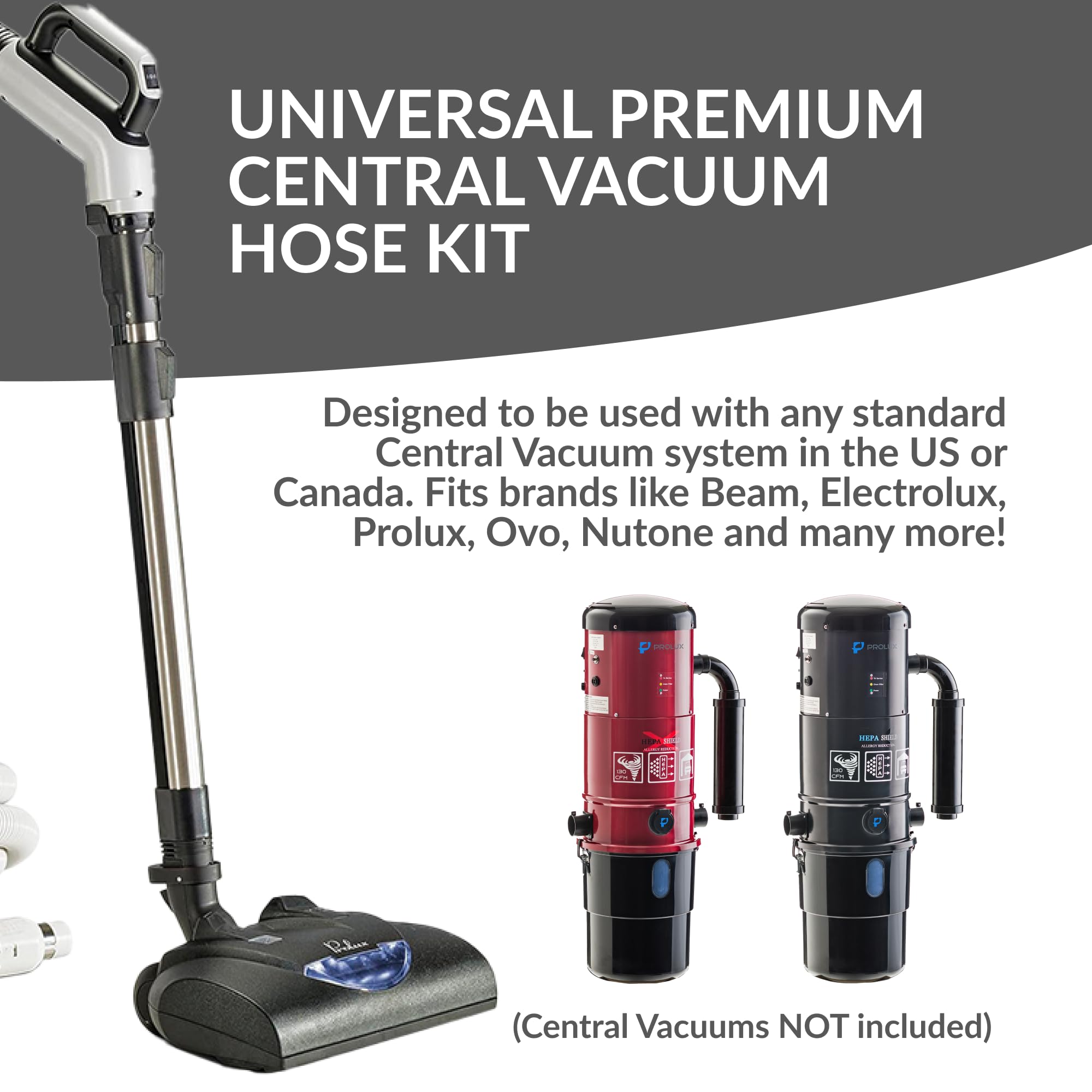 Premium 35ft Universal Central Vacuum Hose Kit with Wessel Werk Power Nozzle - Pigtail Connection for Prolux Systems - Ideal for Whole-House Cleaning, Pet Hair Removal & Hard Floor Maintenance