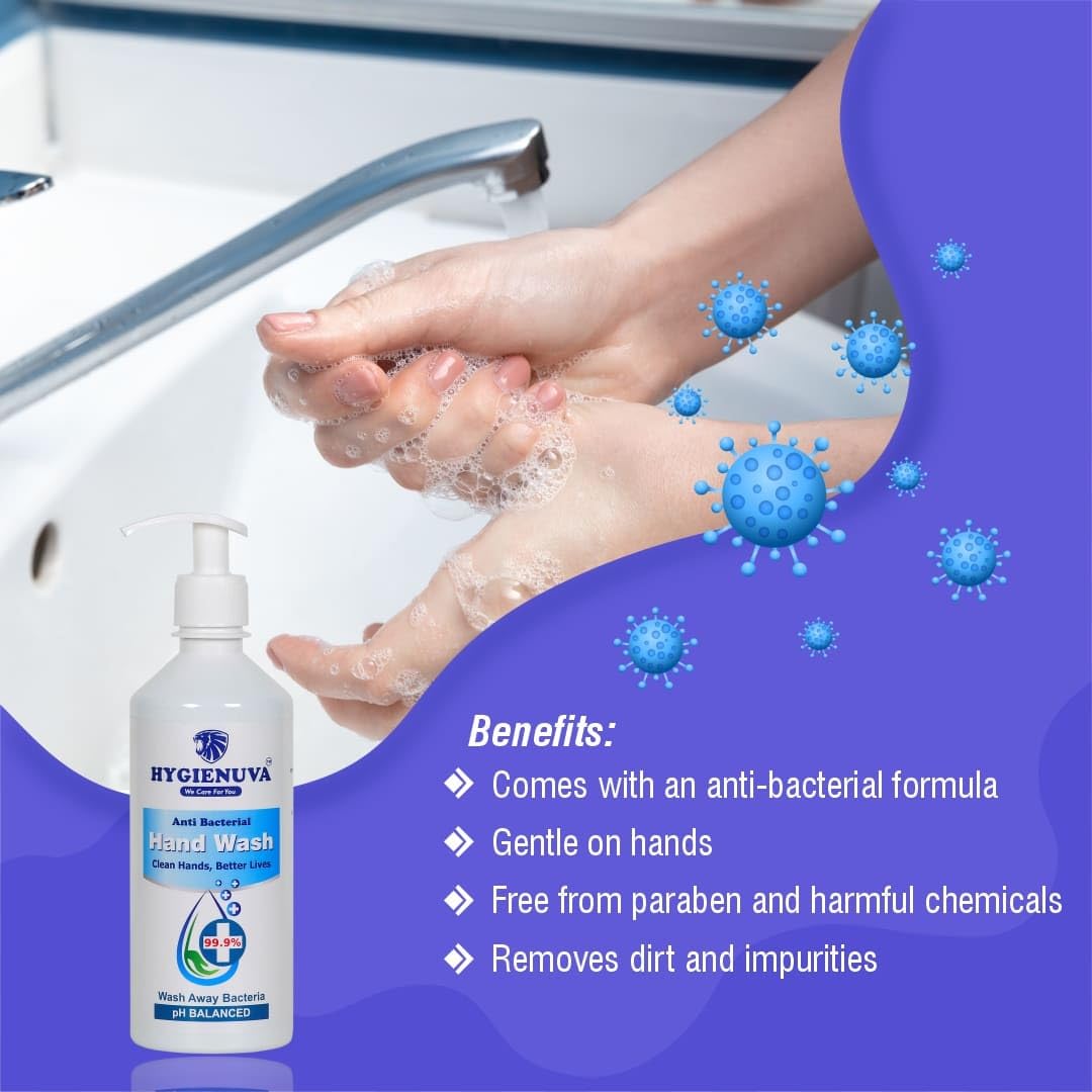 Hygienuva Antibacterial Hand Wash - 500ml Deep Cleansing Moisturizing Liquid Soap for Daily Hygiene | Gentle on Skin, Kills Germs - Perfect for Home, Office, and Travel Use