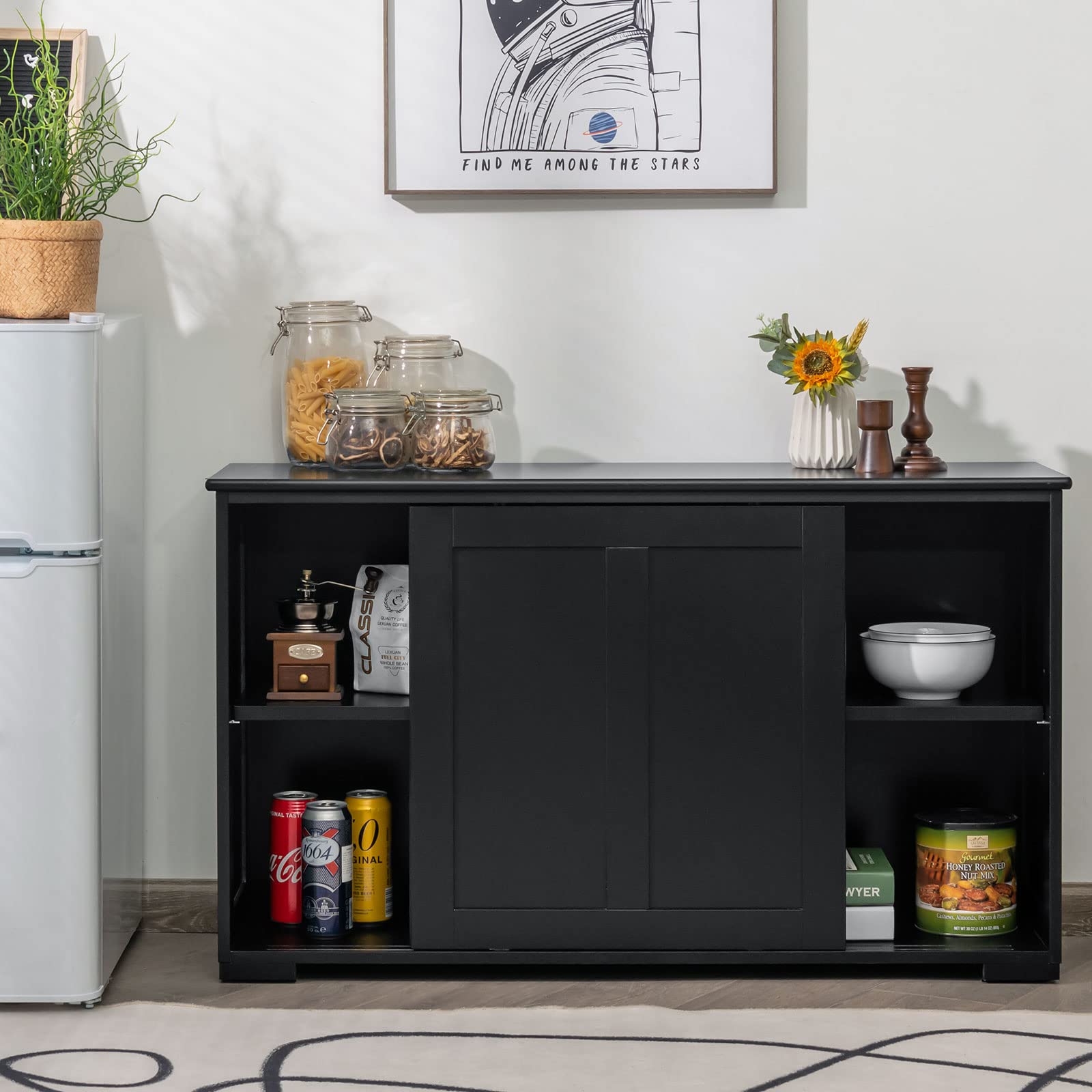 Giantex Kitchen Buffet Cabinet with Sliding Doors & Adjustable Shelves - Black Sideboard Storage Credenza for Dining Room, Living Room, Hallway | Perfect for Home Organization & Entertaining Guests