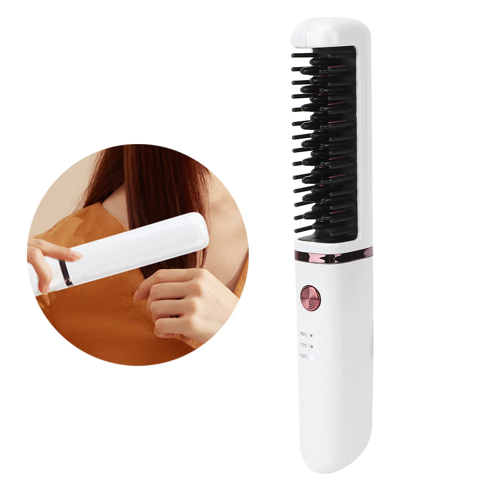 Wireless Hair Straightener Brush - Fast Heating, 3 Adjustable Temperature Settings, Anti-Scald Design, USB Rechargeable for Women & Girls | Perfect for Travel, Home & Salon Styling