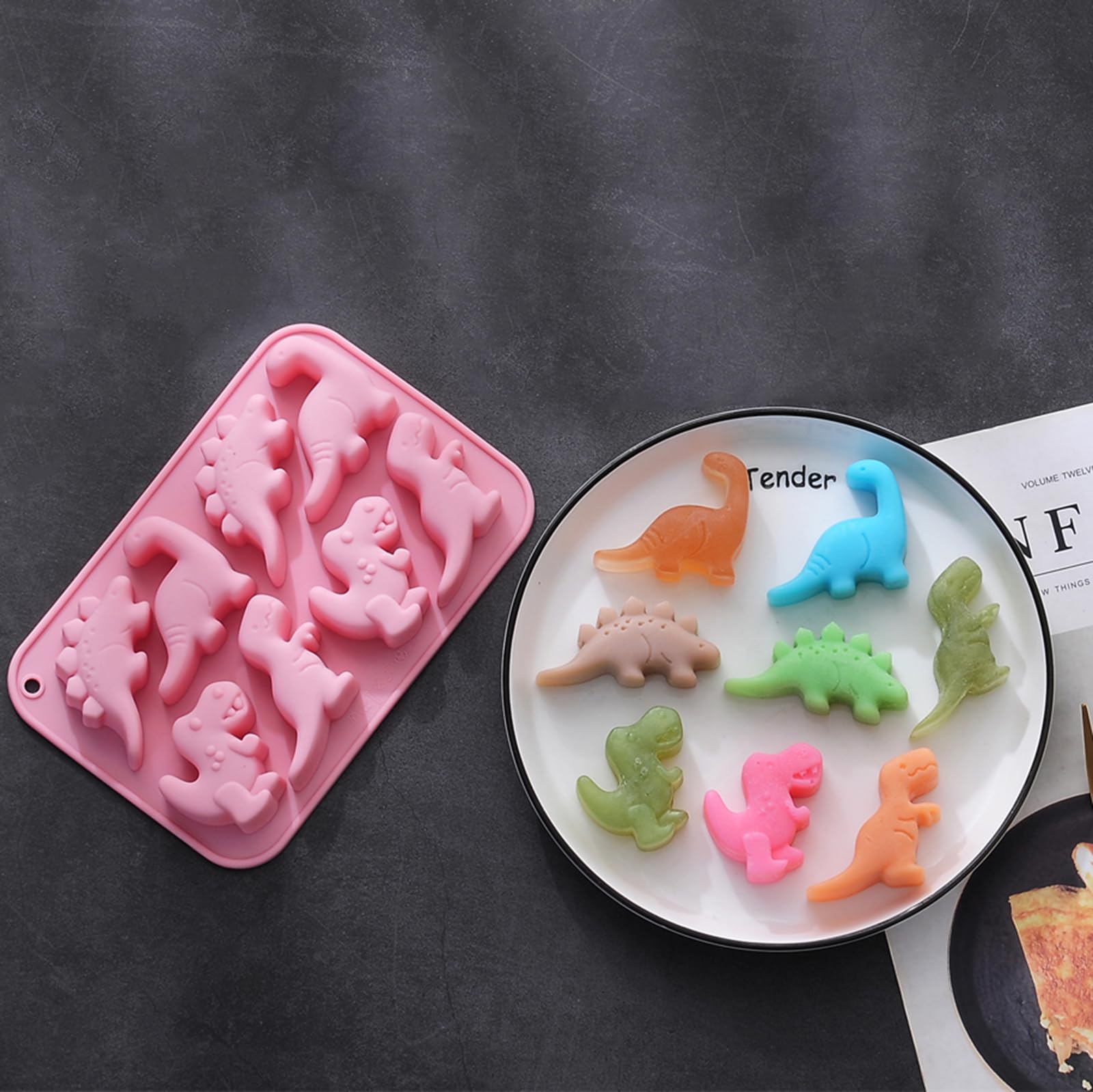 2 Pack Silicone Dinosaur Molds - 20 Cavity 3D Dino Jello, Chocolate, Candy, Cookie & Soap Molds for Baking, Crayons, Desserts, Cupcake Toppers & Cake Decorations (Pink) - Perfect for Kids' Birthday Parties, DIY Crafts & Holiday Treats