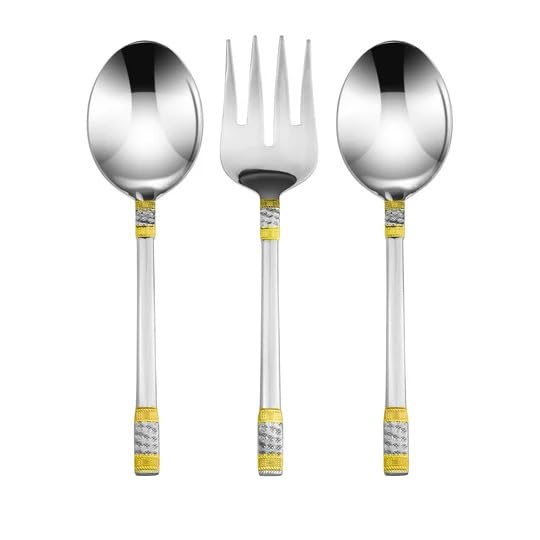 Venezia Collection 75-Piece Gold Flatware Set for 12 - 24Kt Gold Plated 18/10 Surgical Stainless Steel Luxury Silverware Cutlery with Wooden Storage Case - Perfect for Formal Dining, Wedding Gifts & Hostess Entertaining