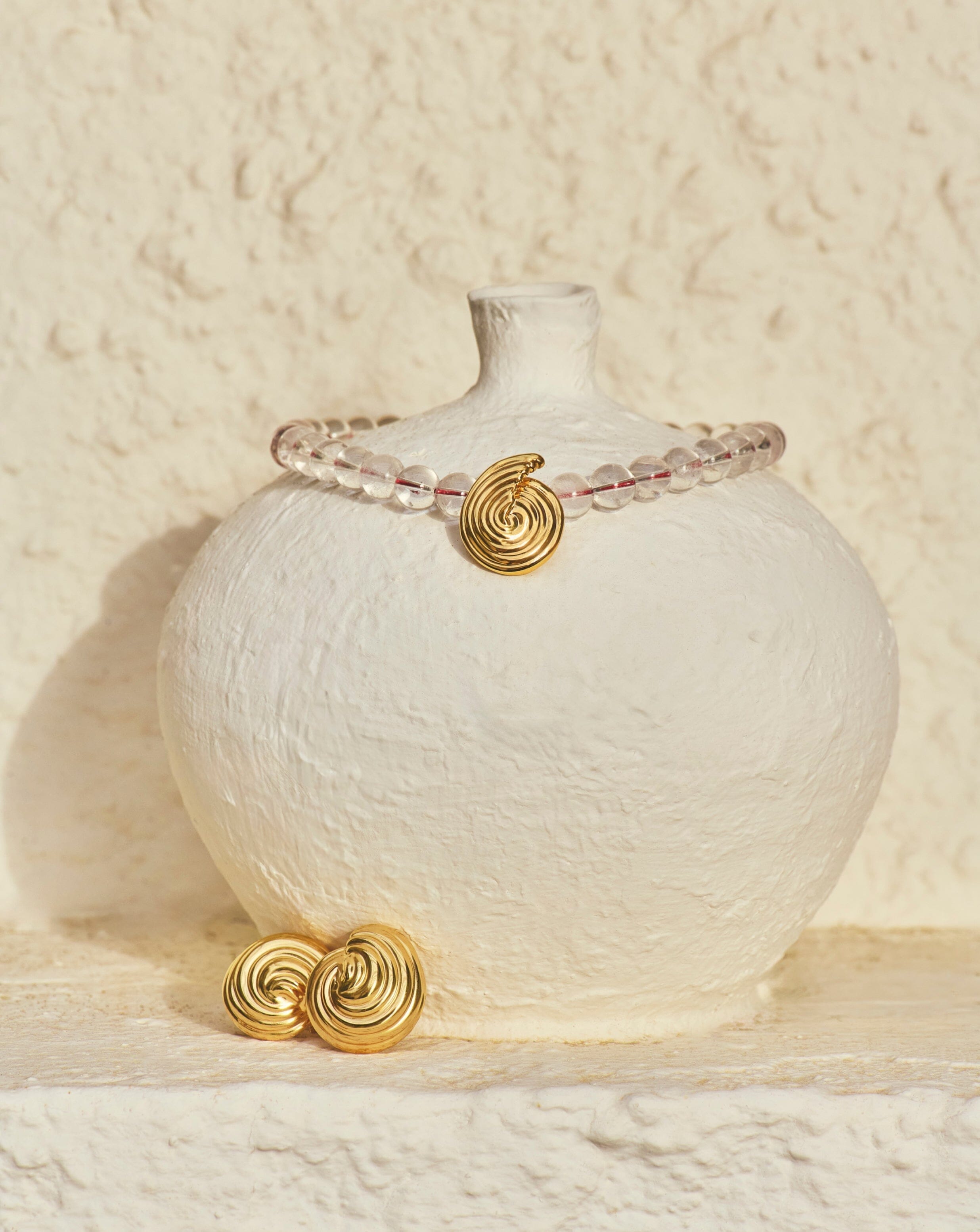 Spiral Gemstone Beaded Pendant Necklace - 18k Gold Plated & Clear Crystal Quartz | Boho Chic Jewelry for Women | Perfect for Parties, Weddings & Everyday Wear