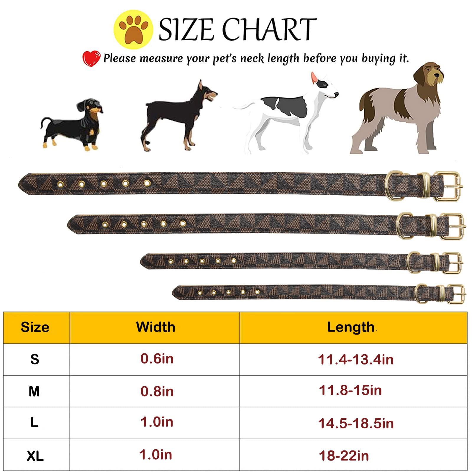 Premium Leather Dog Collar and Leash Set with Check Pattern - Adjustable Metal Buckle for Small, Medium & Large Dogs (Brown, Size L 14.5-18.5 Inch) - Perfect for Daily Walks, Training & Outdoor Adventures