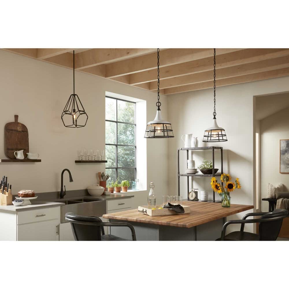 Progress Lighting Bastille Collection White One-Light Pendant - Modern Farmhouse Ceiling Light for Kitchen Island, Dining Room & Entryway