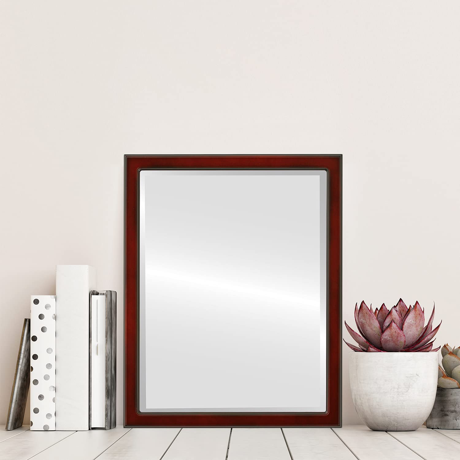 OVALCREST 18x22 Inch Rectangle Beveled Wall Mirror - Rosewood Frame - Modern Home Decor - Perfect for Living Room, Bedroom & Entryway