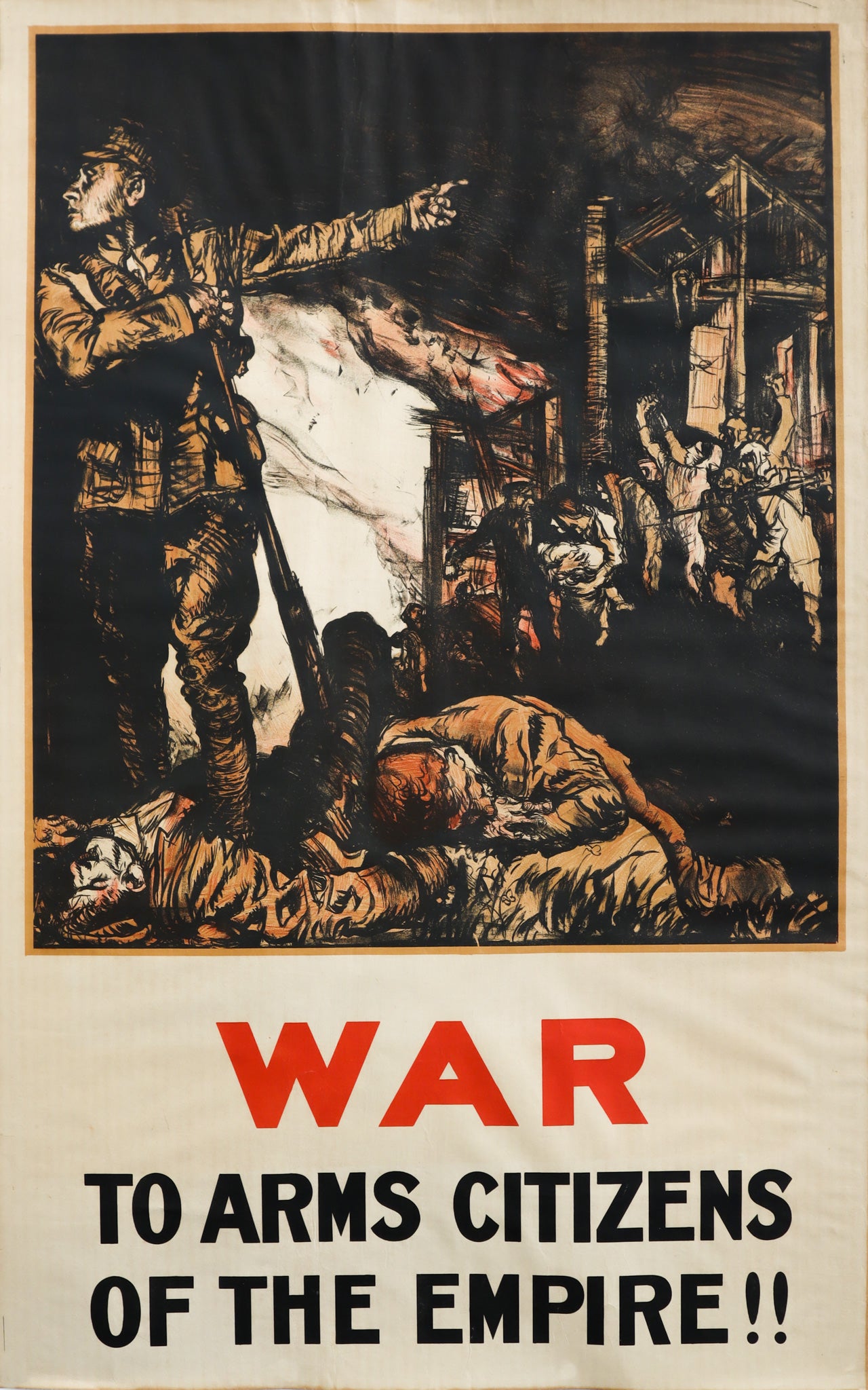 1914 Original WWI American War Poster - 'To Arms Citizens of the Empire!' Vintage Military Decor for History Buffs & Home Office Display