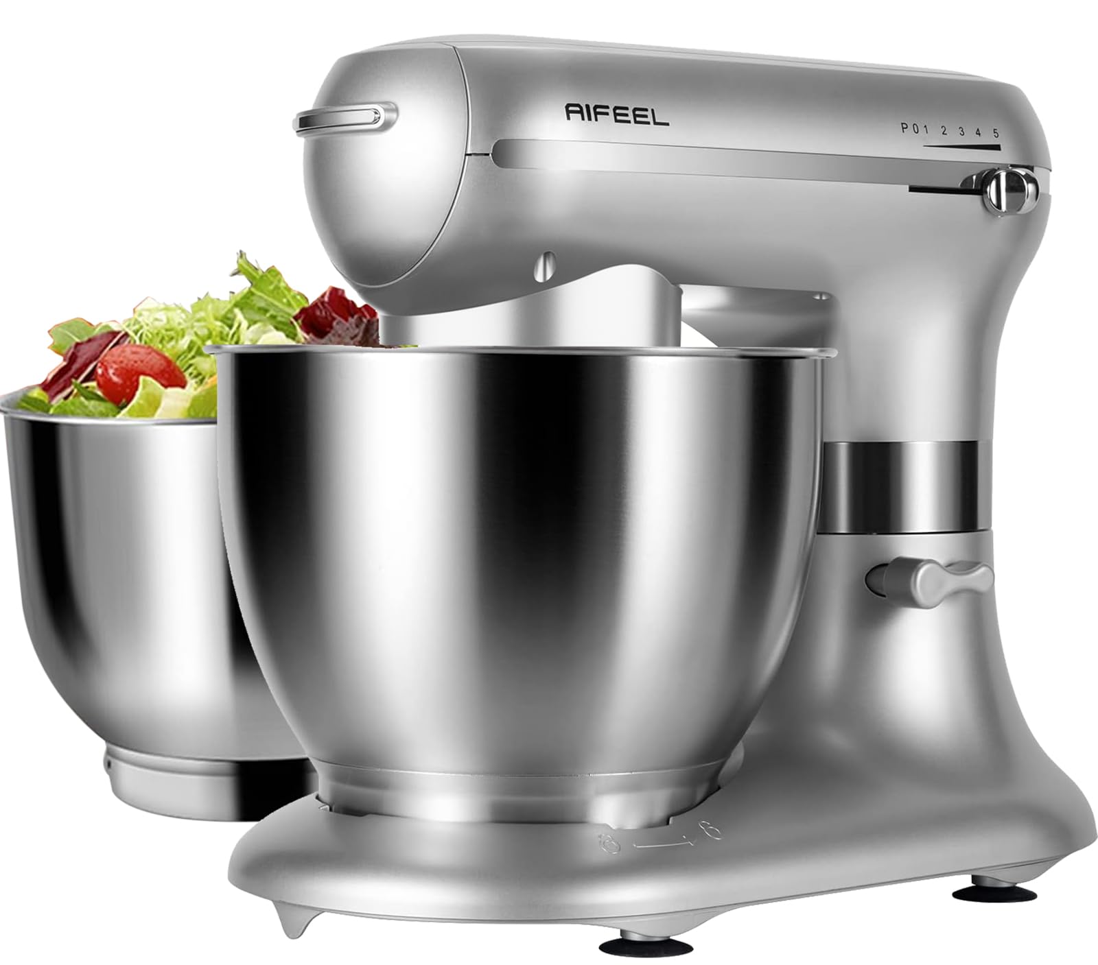 Aifeel 7.5QT+5.5QT Tilt-Head Stand Mixer with Stainless Steel Bowls - Includes Dough Hook, Egg Whisk & Flat Beater - Perfect for Baking, Cooking & Mixing - Silver Kitchen Electric Mixer for Home Bakers & Chefs