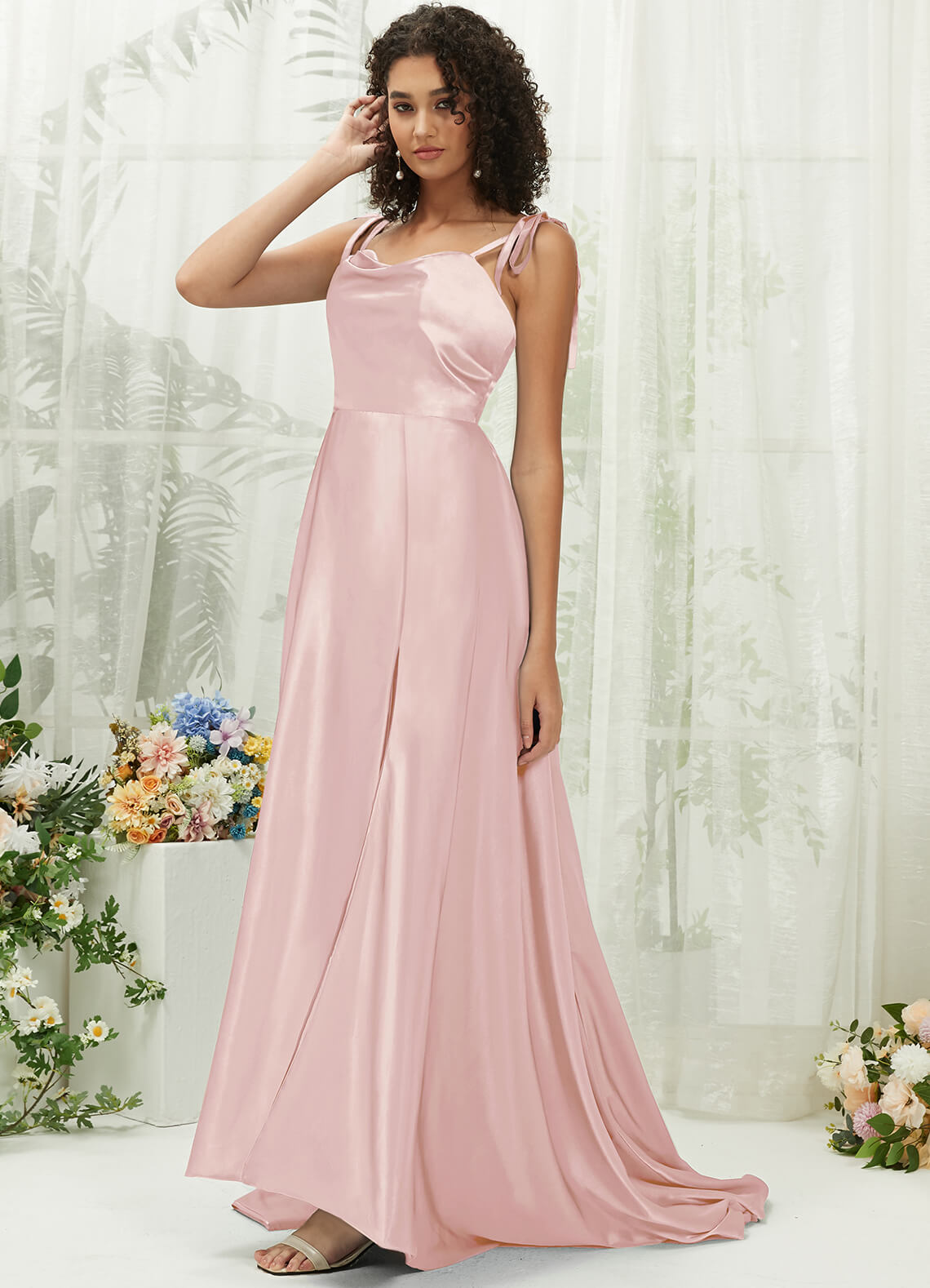 Elegant Blush Satin Sweetheart Neckline Formal Gown with Adjustable Straps and Hidden Pocket - Perfect for Prom, Wedding Guest & Evening Events
