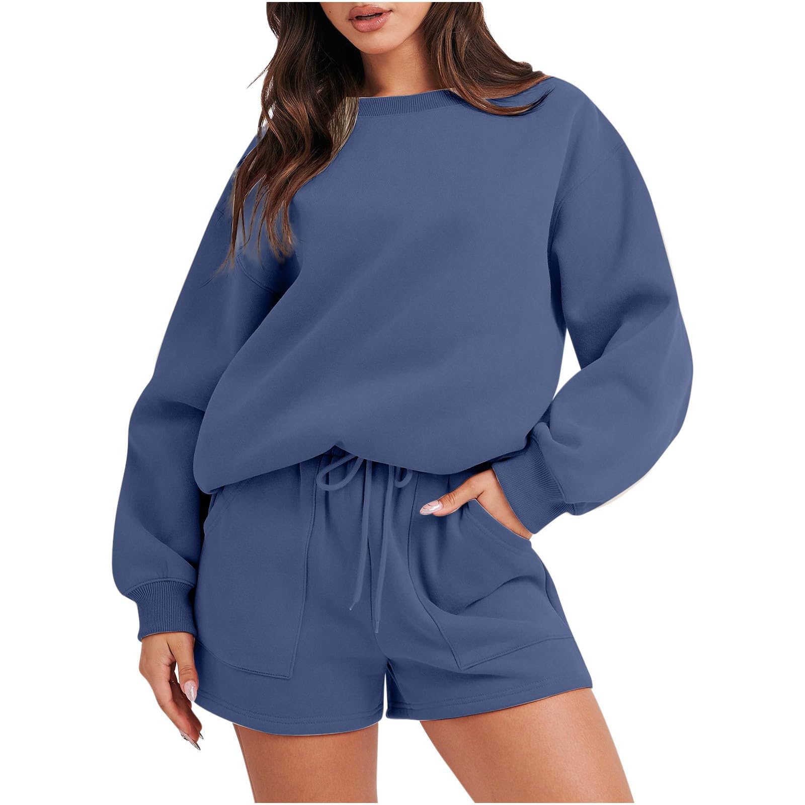 Women's 2-Piece Fall Lounge Set - Soft Sweatshirt & Comfy Shorts Matching Outfit | Cozy Loungewear for Home, Yoga & Casual Wear