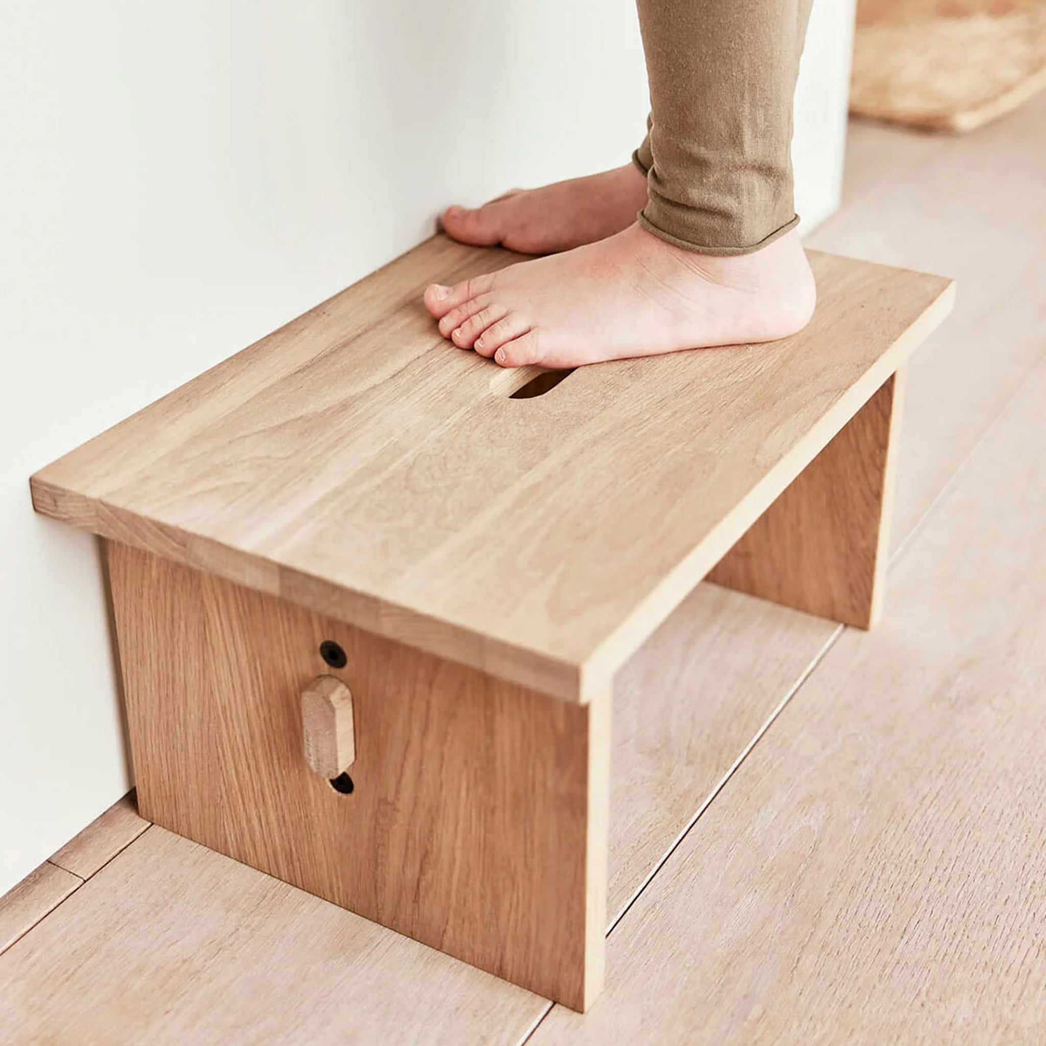 OYOY Arca Stool - Solid Oak Wood Modern Side Table | Scandinavian Home Decor for Living Room, Bedroom & Office