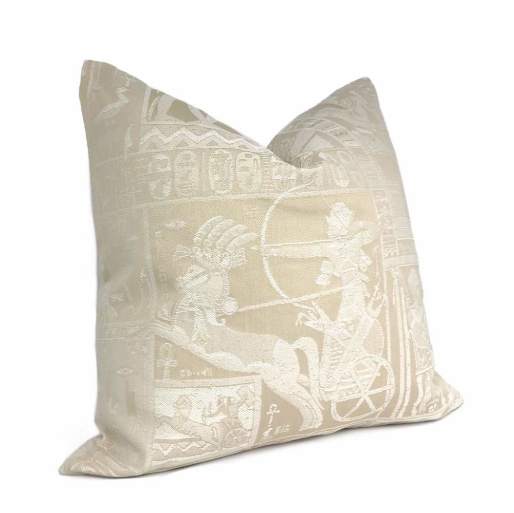 Egyptian Pharaoh Cream Beige Pillow Cover - Luxurious 18x18 Inch Decorative Throw Pillow Case for Sofa, Bed, Couch - Boho Home Decor & Living Room Accessories