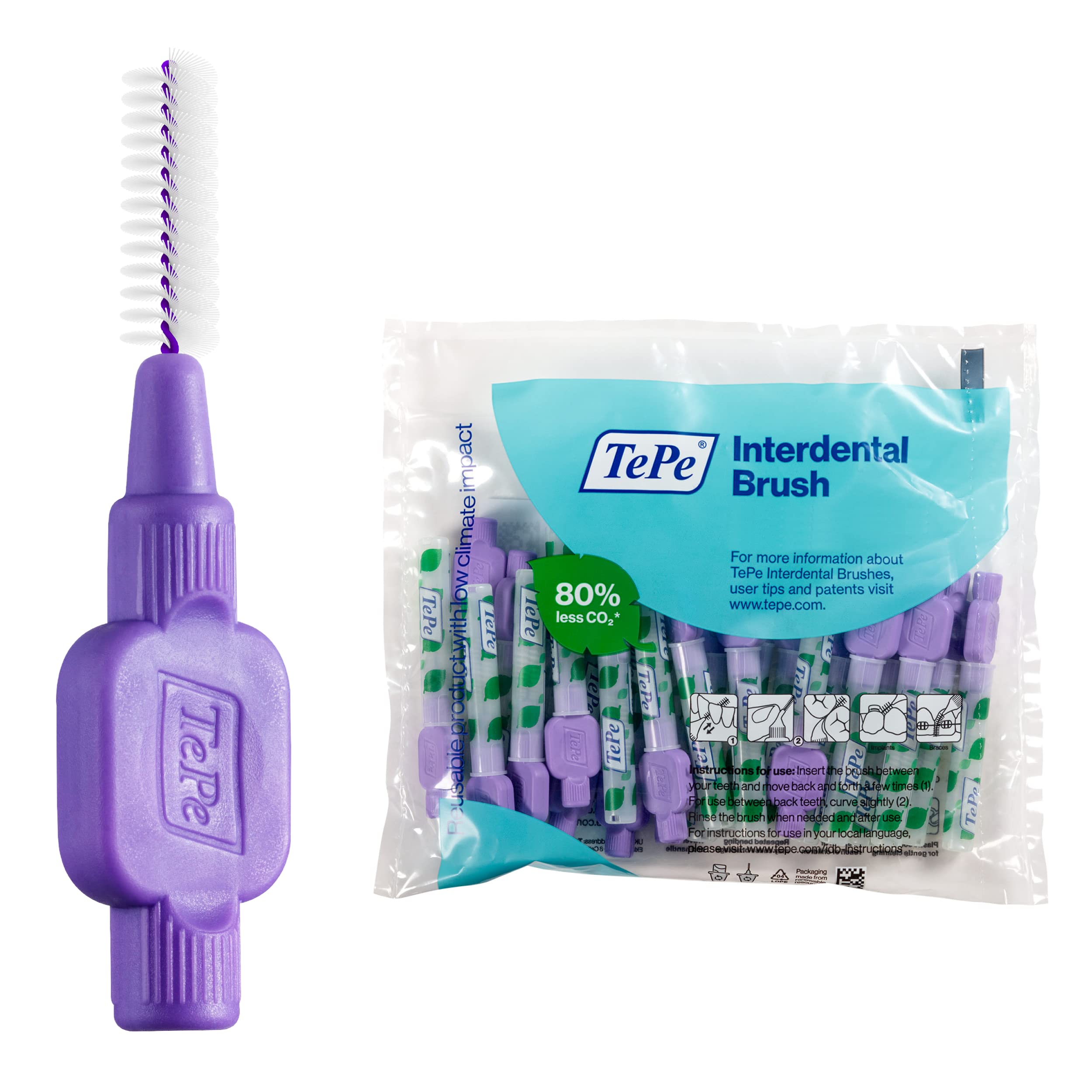 TePe Interdental Brush Original - Soft Dental Brushes for Teeth Cleaning & Gum Care (Pack of 25, 1.1mm, Size 6) - Ideal for Large Gaps & Braces - Purple Interdental Cleaners for Daily Oral Hygiene Routine