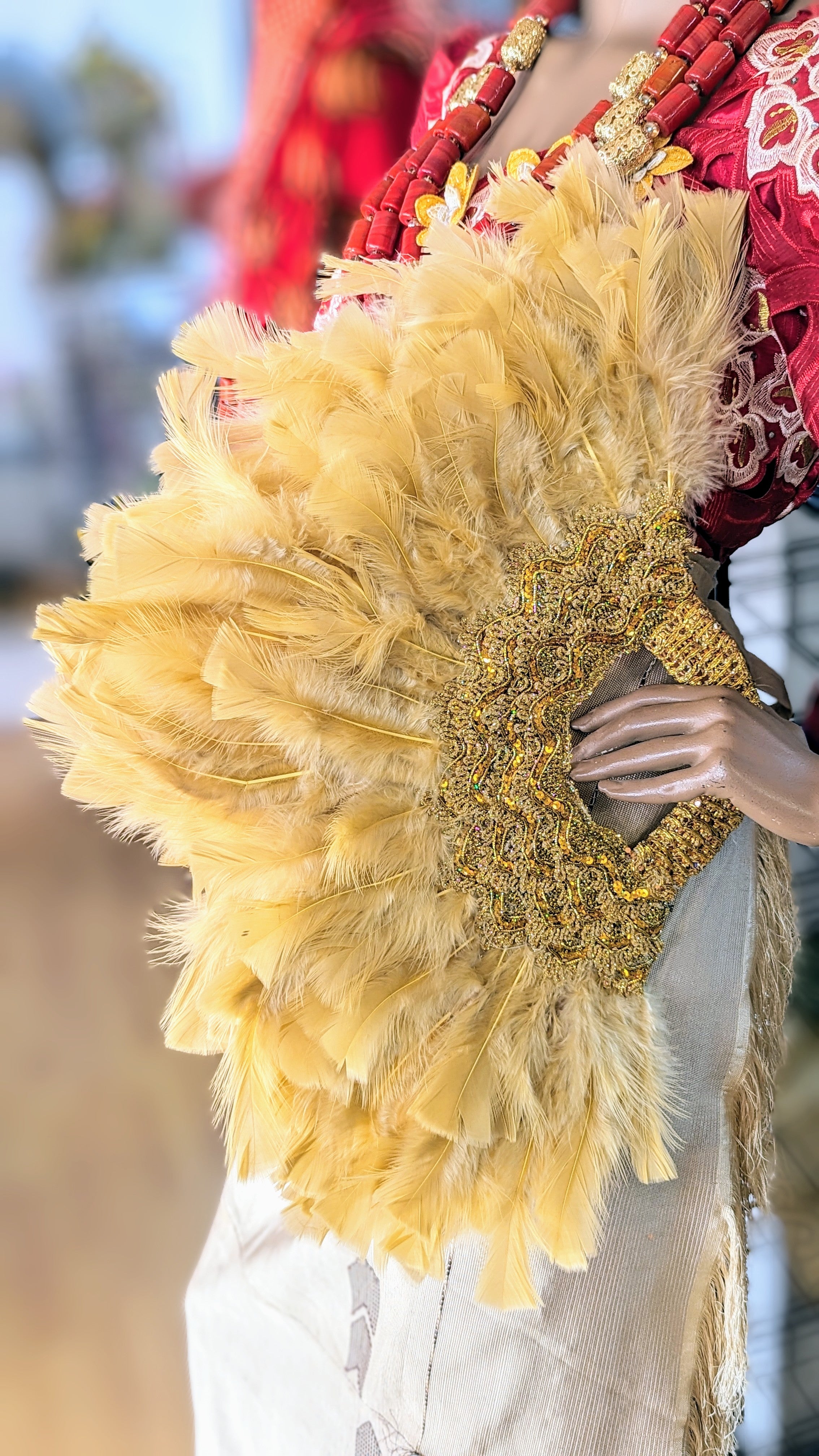 Royal Gold Nigerian African Wedding Feather Fan - Handmade Luxury Bridal Accessory for Traditional & Modern Ceremonies | Perfect for Weddings, Cultural Events & Photo Shoots (DPFFGG29)