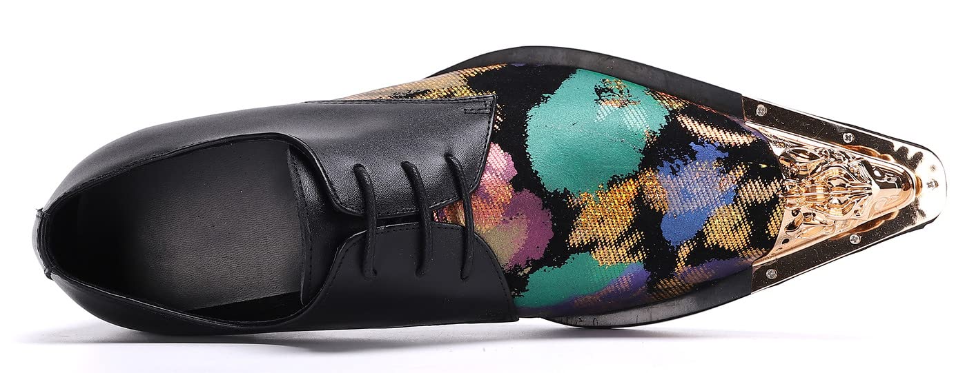 Santimon Men's Formal Dress Shoes - Genuine Leather Pointed Toe Oxfords for Business, Party & Club Wear | Stylish Floral Slip-On Design for Weddings, Office & Special Occasions