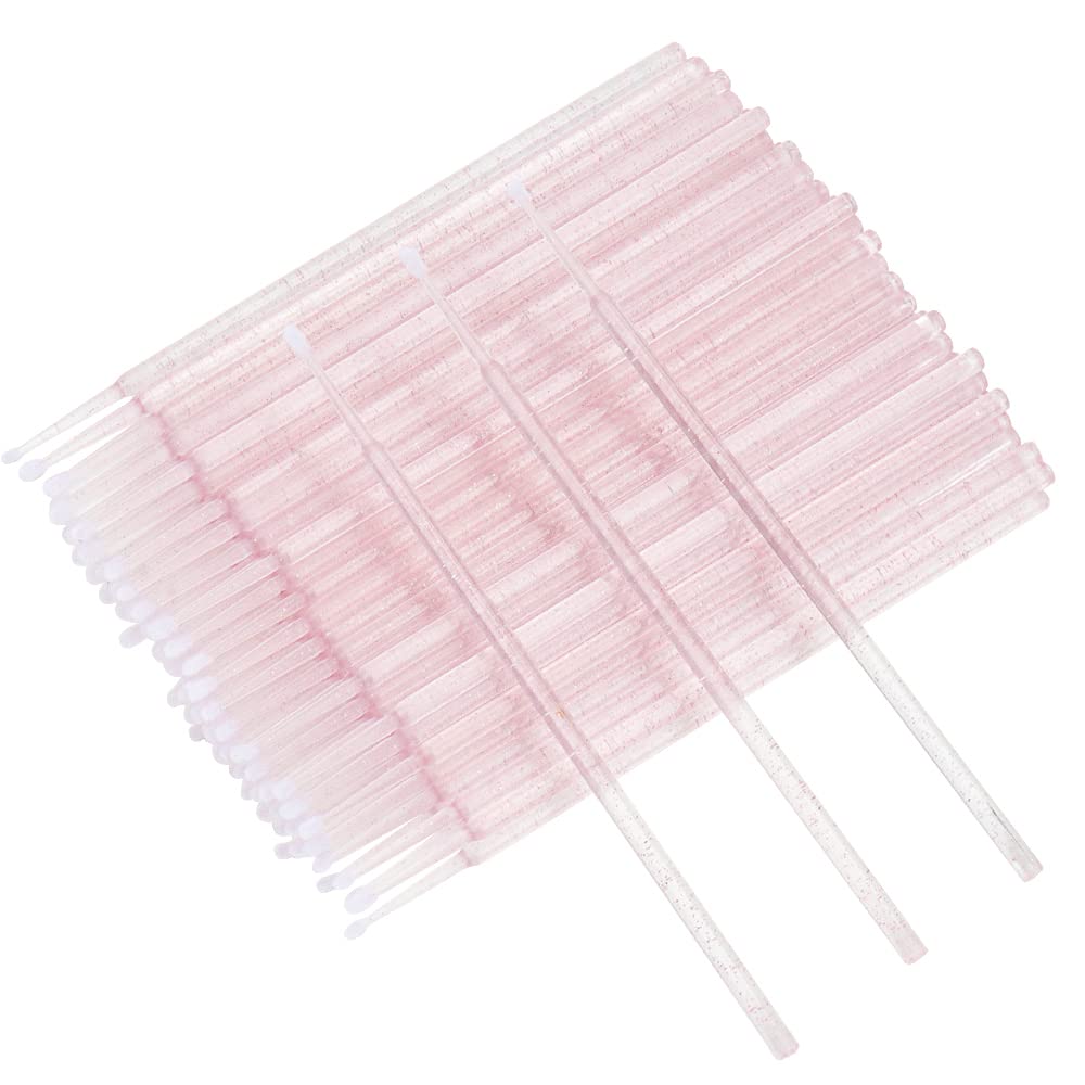 400 Pcs Disposable Glitter Crystal Micro Applicator Brushes - Eyelash Extension Microswab Mascara Wands for Lash Remover & Makeup Tools (Crystal Pink) | Perfect for Professional Salons, DIY Eyelash Extensions & At-Home Beauty Care