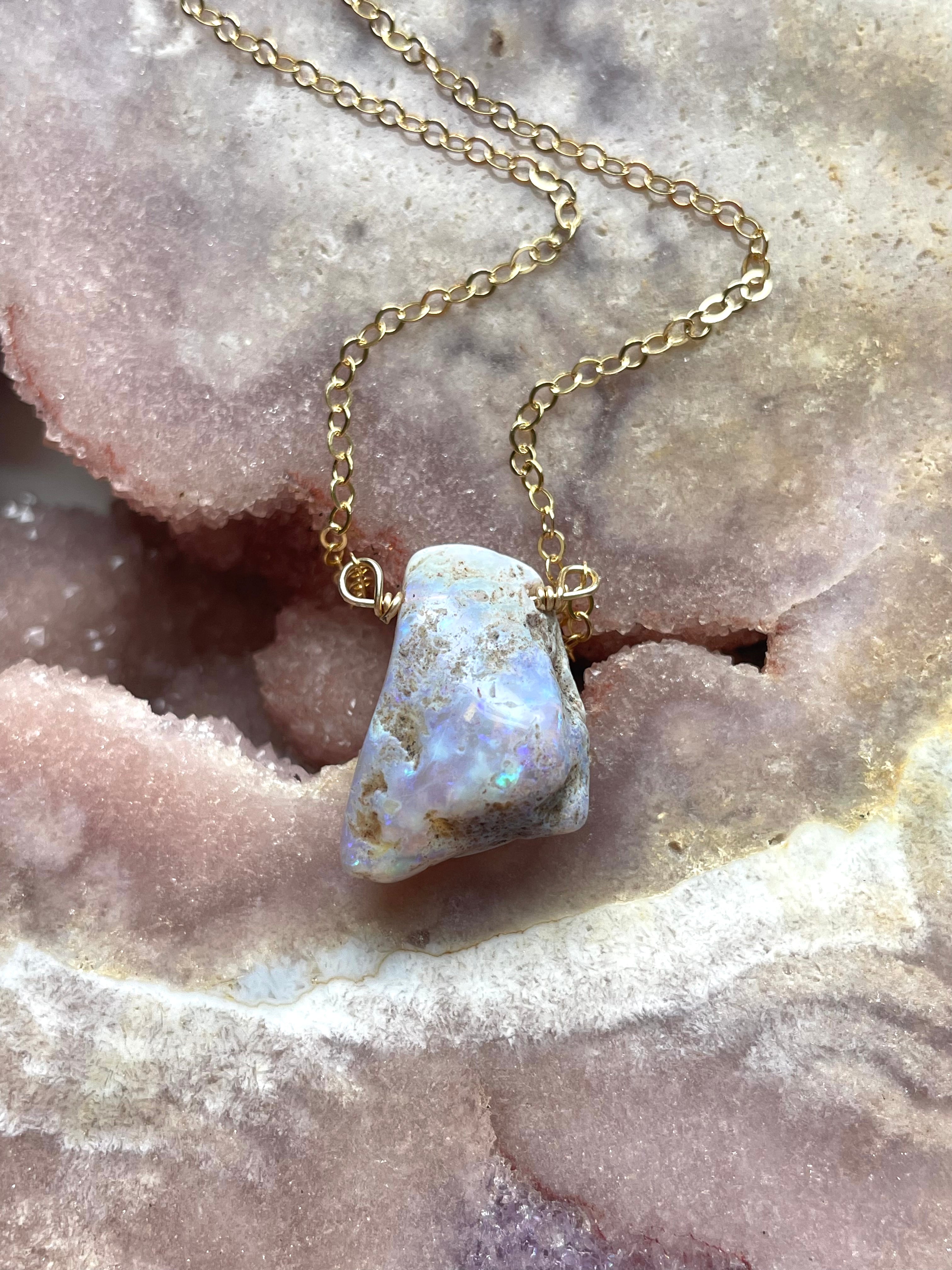 Genuine Australian Opal Necklace - Natural Raw Opal Jewelry for Women, Handmade Sterling Silver Pendant, Elegant Gift for Birthday, Anniversary & Special Occasions