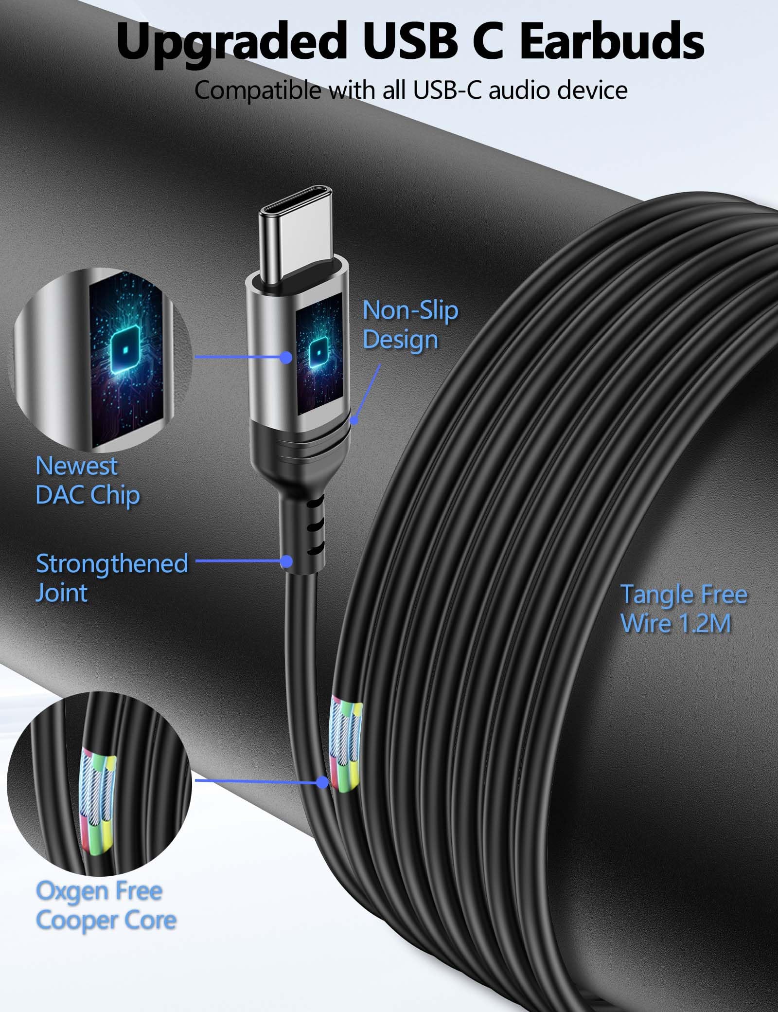 USB C Wired Earbuds with Microphone & Noise Cancellation - Compatible with iPhone 16/15, iPad, Samsung Galaxy S25/S24/S23, A53/A36/A56 Series, Google Pixel 9 & Android Laptops - Magnetic In-Ear Headphones for Work, Gaming & Travel