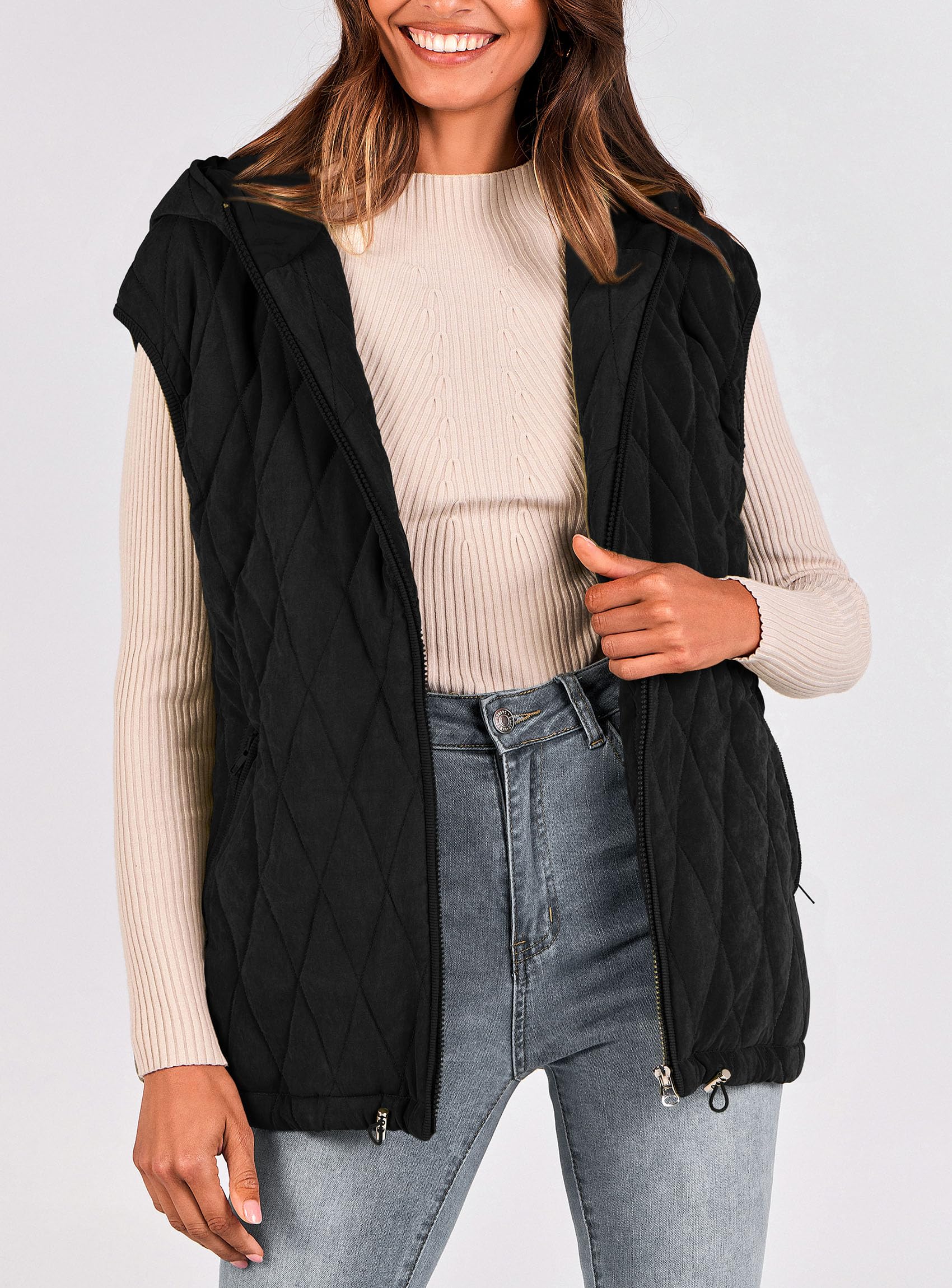 PRETTYGARDEN Women's Sleeveless Hooded Zip-Up Vest Jacket - Lightweight Fall Spring Outerwear for Casual Wear, Layering & Outdoor Activities