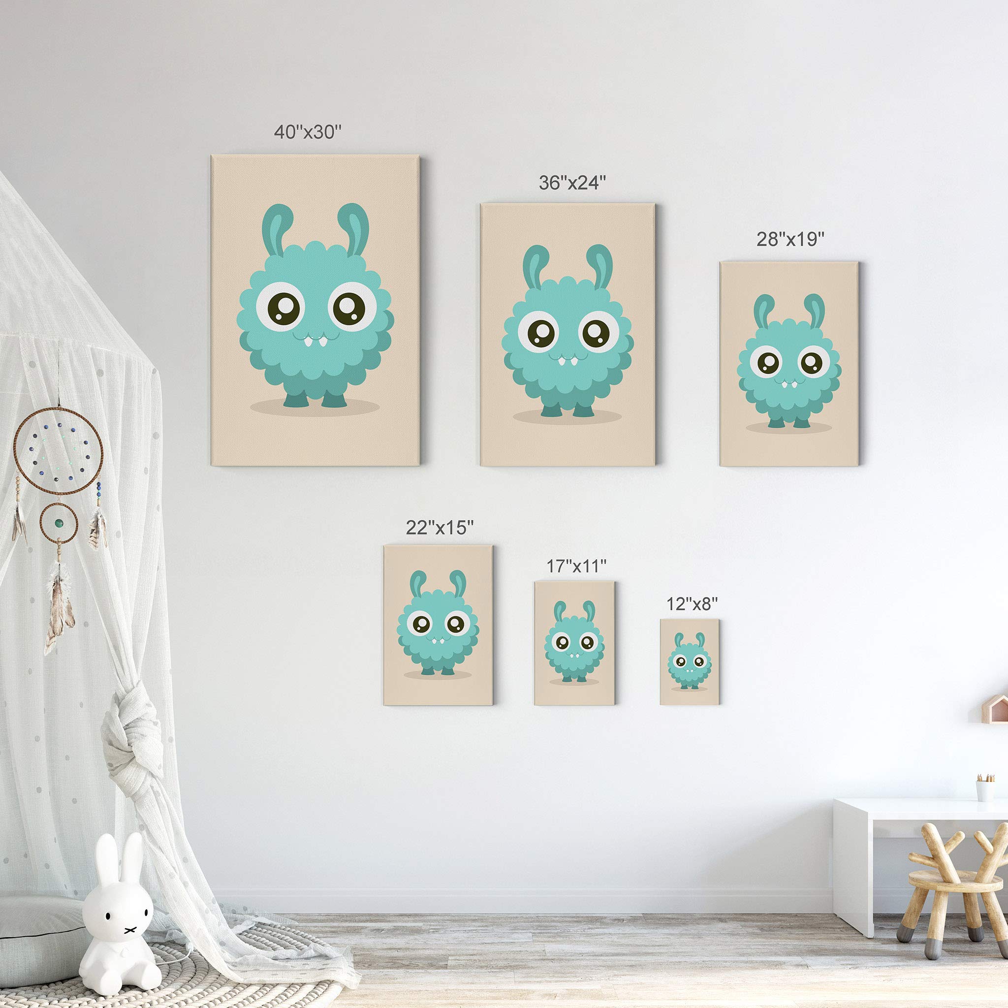 Blue Monster Canvas Print - Smile Art Design Kids Room Decor, Nursery Wall Art, Ready to Hang (22x15 inches) - Perfect for Baby Rooms, Playrooms & Children's Bedrooms | Made in USA
