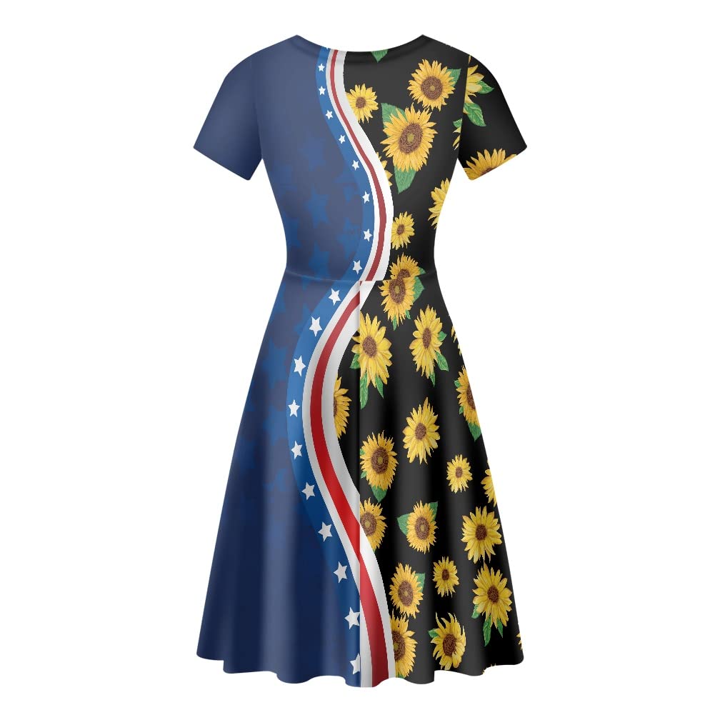 GLUDEAR Women's American Flag Print Dress - USA Patriotic Casual Summer Beach Dress for 4th of July, BBQ, and Outdoor Events