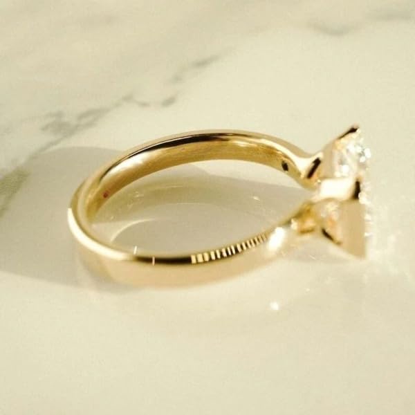 2.50 Ct Radiant Cut East West Diamond Solitaire Promise Ring - 14K Yellow Gold Plated 925 Sterling Silver - Elegant Half Bezel Set Engagement Ring - Handmade Jewelry for Proposal, Anniversary & Special Occasions