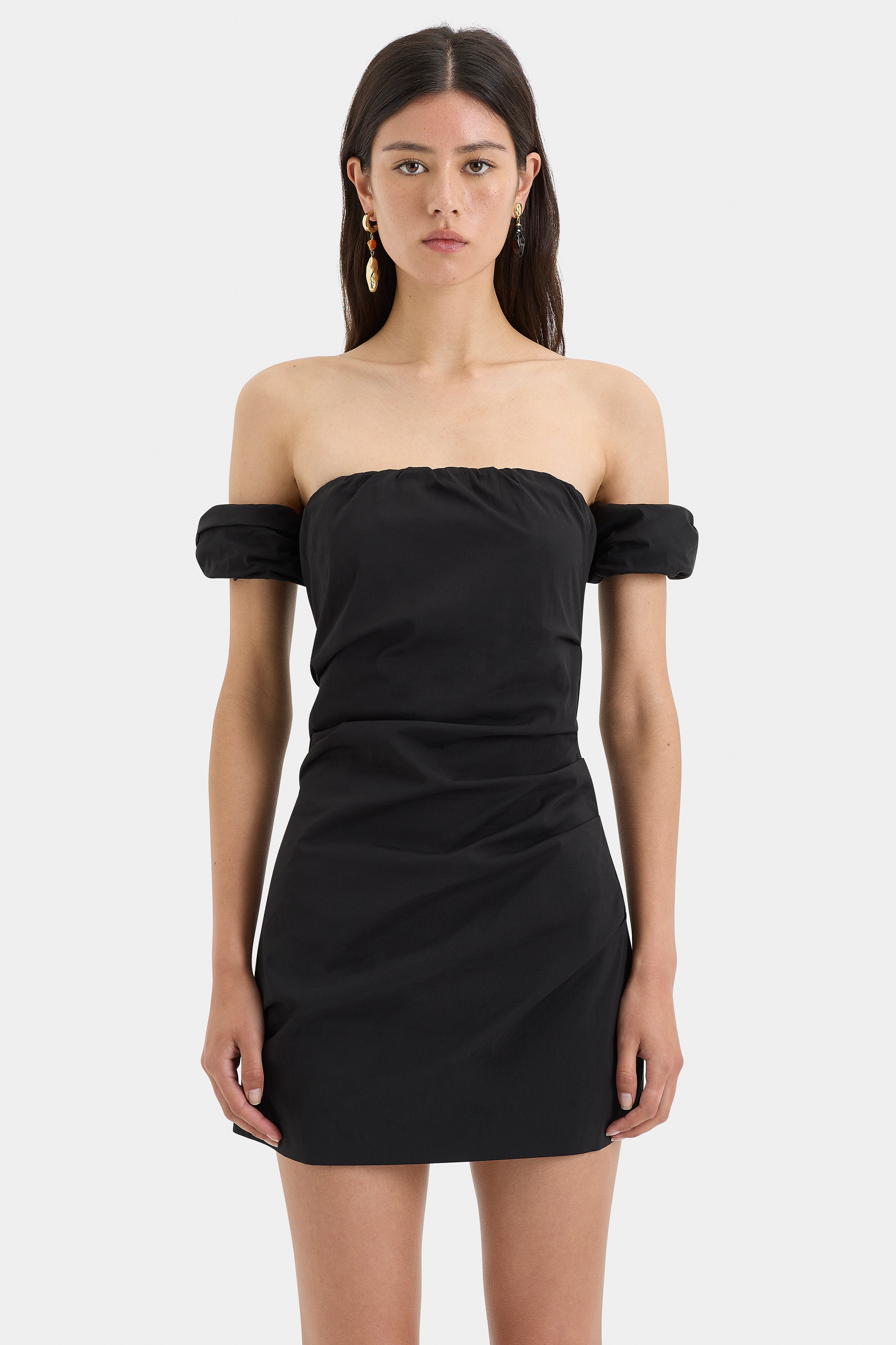 Carmen Draped Mini Dress for Women - Elegant Party & Evening Wear - Sexy Bodycon Cocktail Dress for Night Out, Club, Date Night