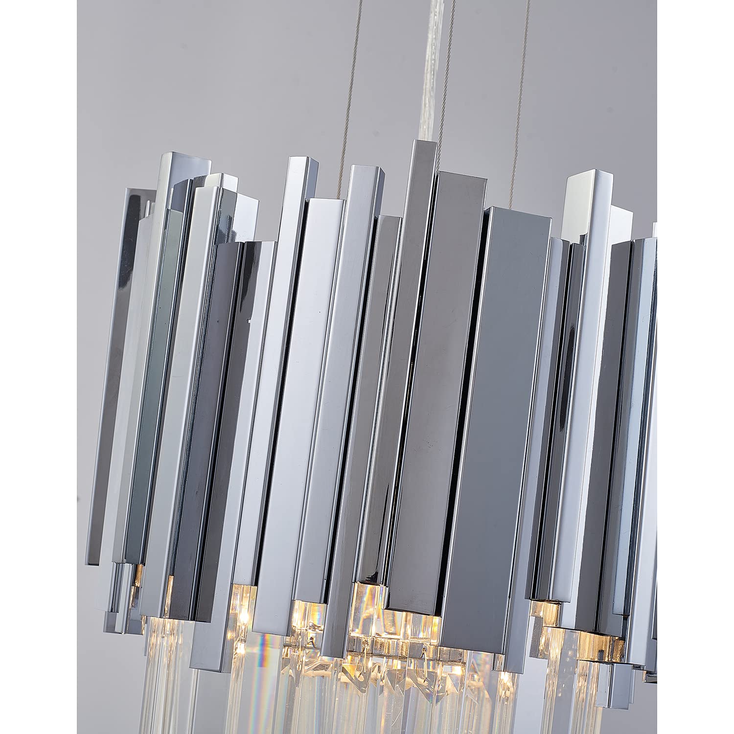 Chrome Steel Pendant Light with Hanging Crystals for Dining Room