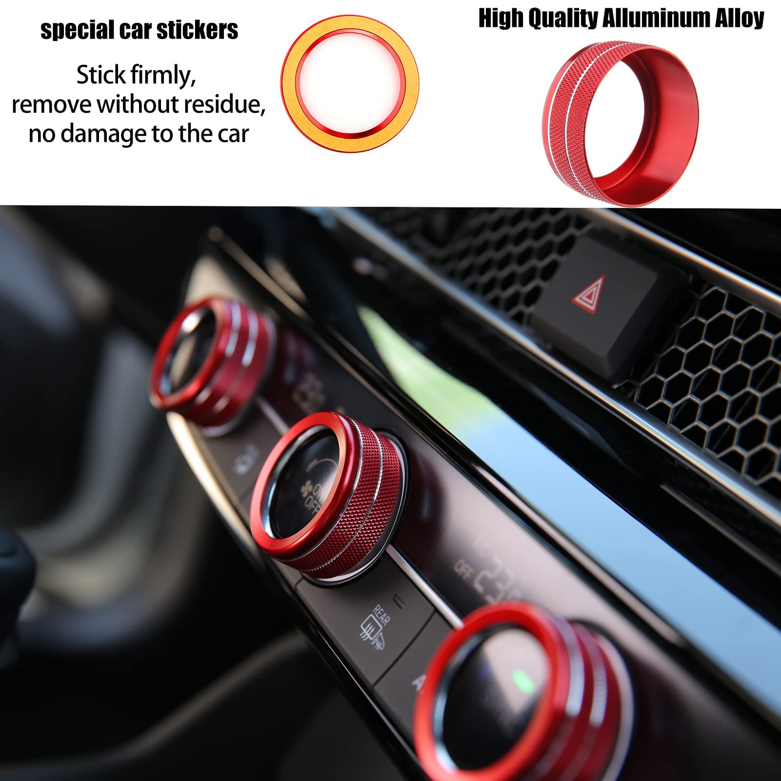 Compatible with Honda Civic Accord CR-V HR-V 2023-2025 | 11th Gen Civic Accessories | Red Car Center Console Cover & AC Knob Engine Start Cover Rings | Interior Upgrade for Enhanced Driving Experience