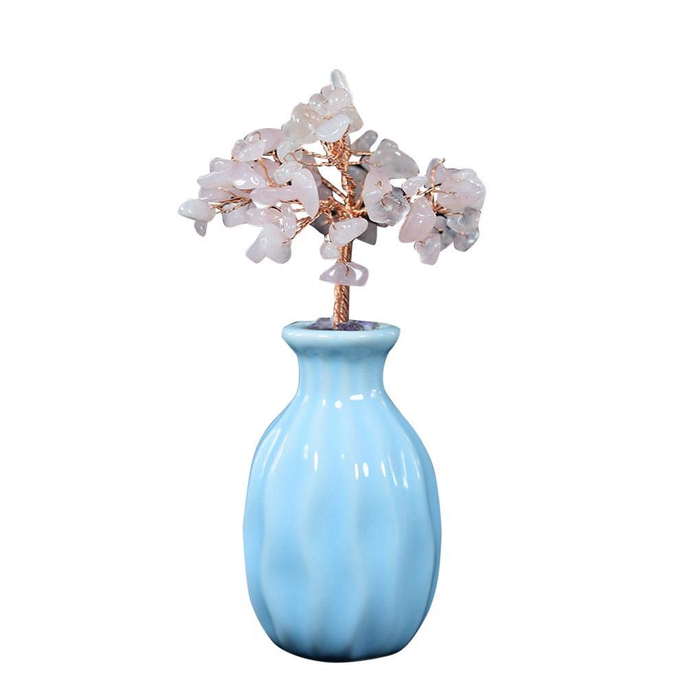 Feng Shui Crystal Money Tree with Ceramic Vase - Pink Gemstone Table Decor for Wealth & Prosperity | Perfect for Home Office, Desk Decor & Gift Giving