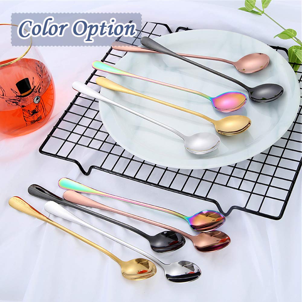Premium 7.7-inch Long Handle Stainless Steel Mixing Spoon - Rose Gold Cocktail Stirring Spoon for Tea, Coffee, Iced Drinks & Baking (Set of 6) - Perfect for Bartending, Home Bars & Coffee Shops