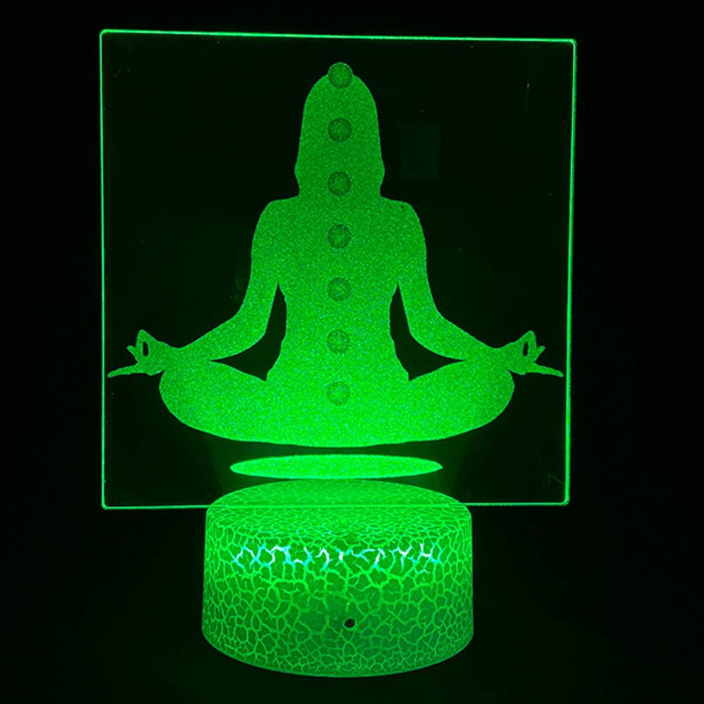 3D Abstract Yoga Night Light - LED Touch Switch Table Lamp with 7 Color Changing Modes, Optical Illusion Decor for Home, Office, Kids Room - Perfect for Christmas, Birthday Gifts & Meditation Spaces