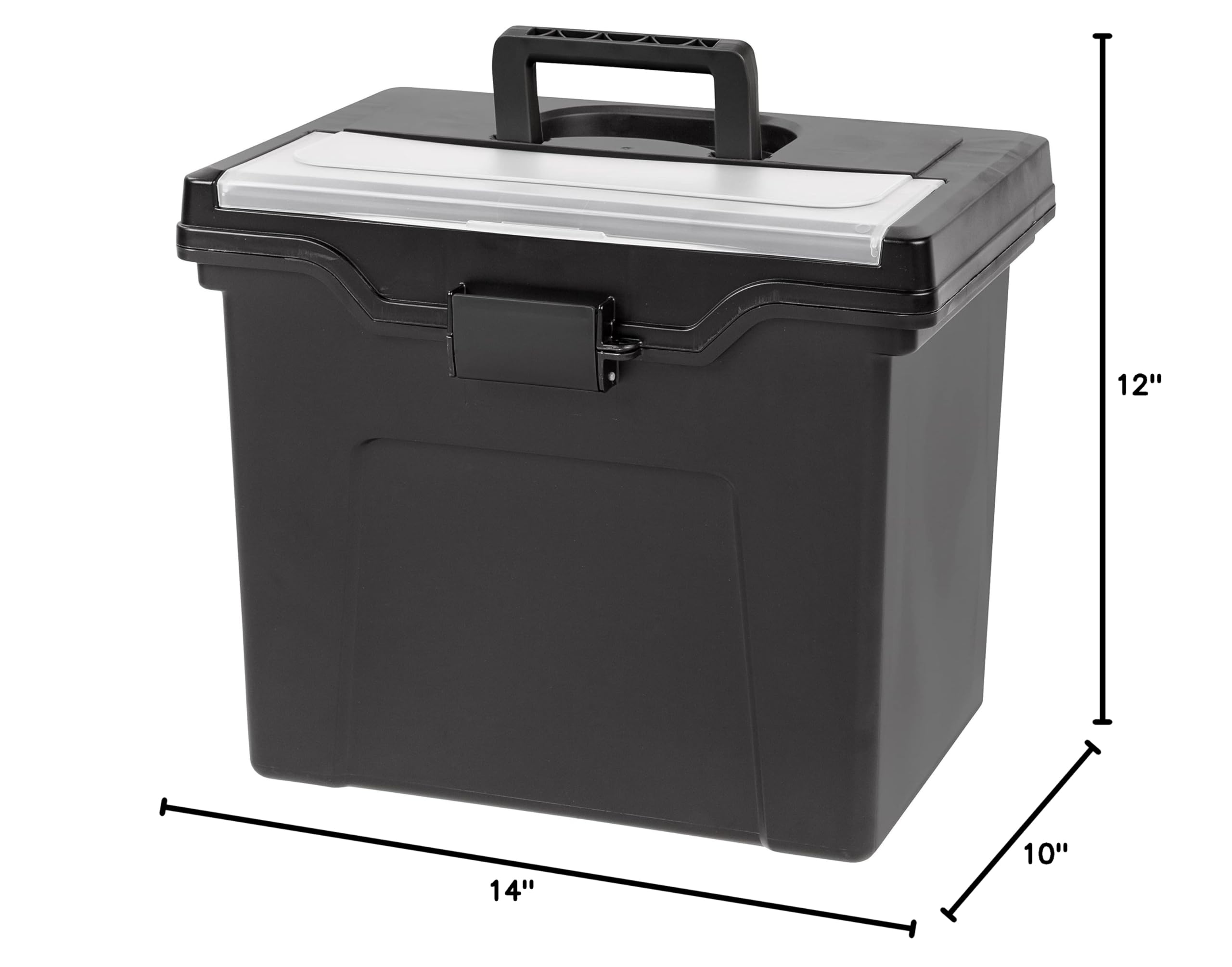 IRIS USA Plastic File Box with Lid - Water Resistant Document Organizer with Handle, Secure Buckle & Lockable Design - Portable Letter File Storage for Office, Home, School & Business Use - Black
