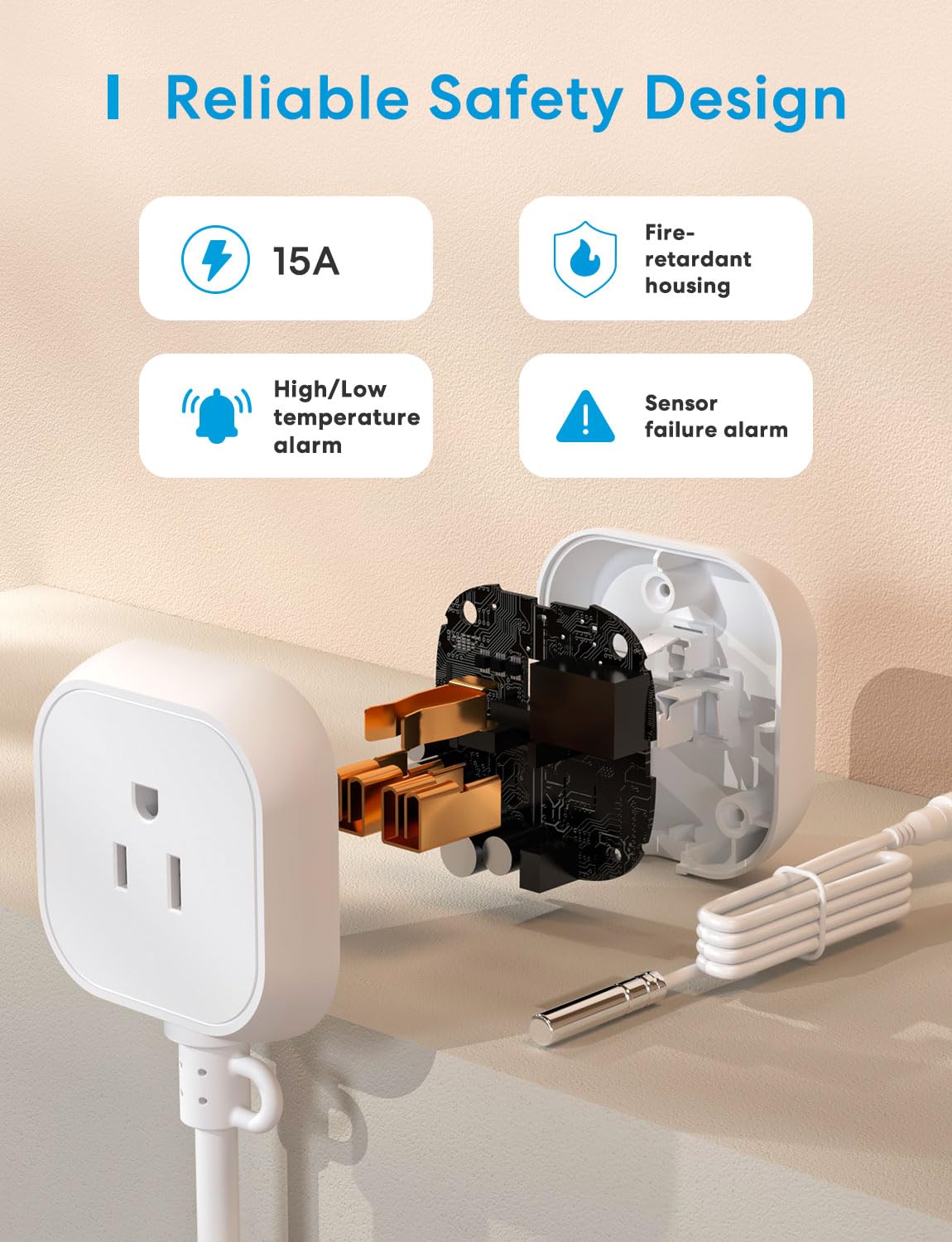 meross Smart Temperature Controller Thermostat - WiFi Enabled for Heating & Cooling (120V 15A 1800W) - Compatible with Apple HomeKit, Alexa & Google Assistant - Perfect for Home Brewing, Fermentation, Reptile Tanks & Greenhouse Climate Control