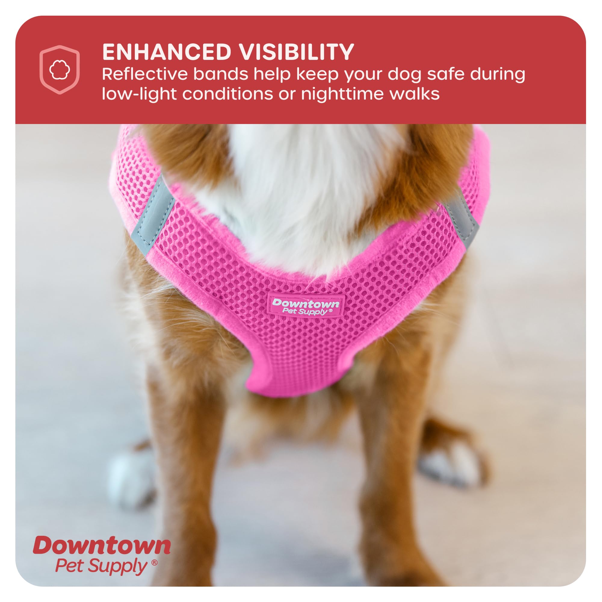 **Downtown Pet Supply No-Pull Step-in Dog Harness for Small Dogs - Adjustable Padded Mesh Harness with Reflective Trim, Pink - Perfect for Walking, Training & Outdoor Adventures**