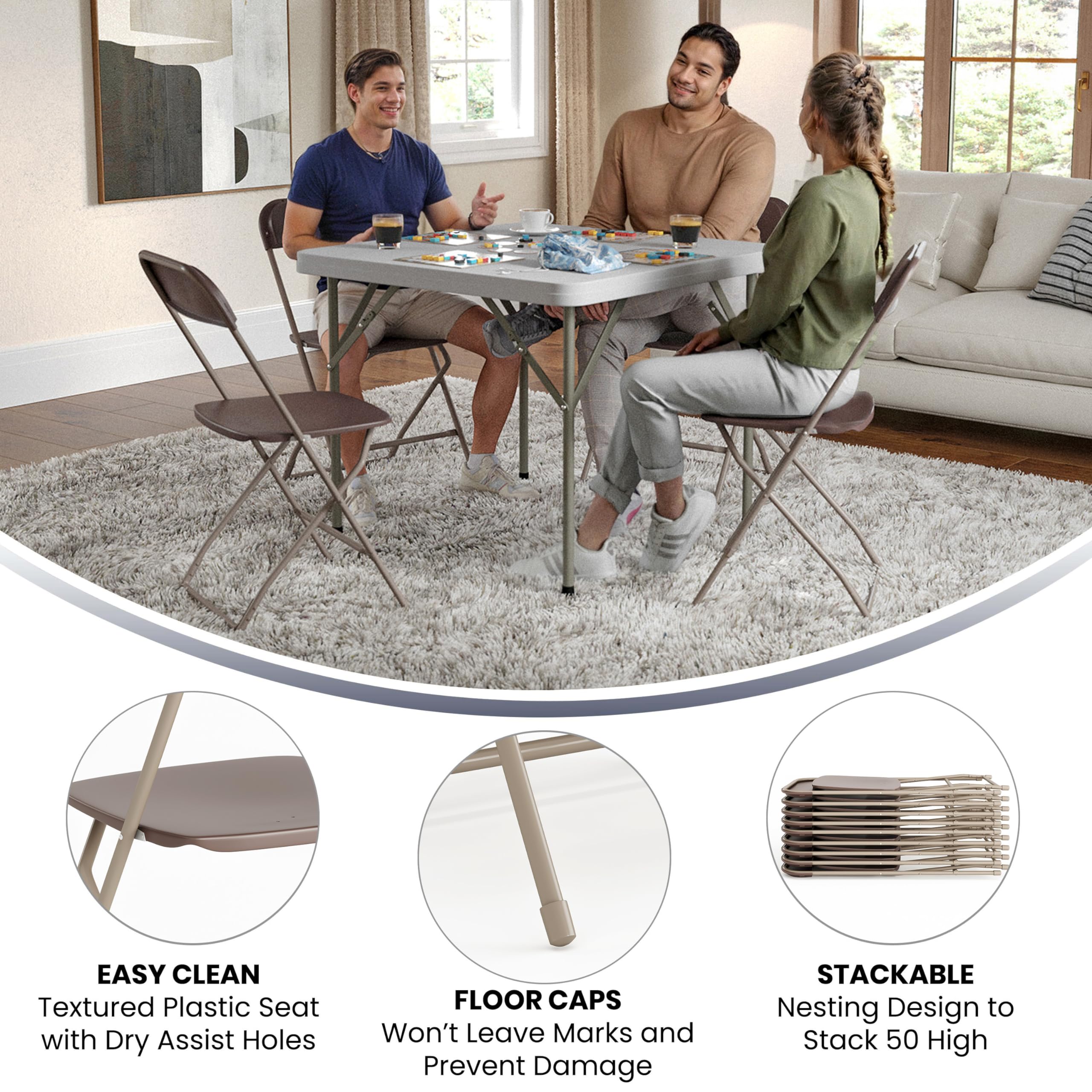 **Flash Furniture Hercules Series 4-Pack Brown Plastic Folding Chairs - 650LB Weight Capacity, Lightweight & Comfortable for Events, Parties, Outdoor Gatherings & Home Use**