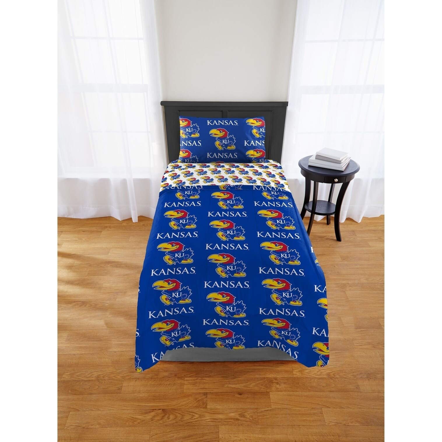 Kansas Jayhawks Blue 4-Piece Bed in a Bag Set - Collegiate Sports Themed Comforter, Sheet & Pillowcase - Perfect for Dorm Rooms & Fan Bedrooms