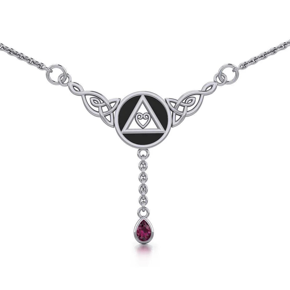 Celtic Heart Sterling Silver AA Recovery Necklace with 18