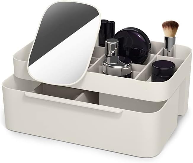 Toriox Cosmetic Storage Box with Removable Mirror - Travel Makeup Organizer & Portable Toiletry Case for Women | Perfect for Travel, Home Vanity & Daily Makeup Organization