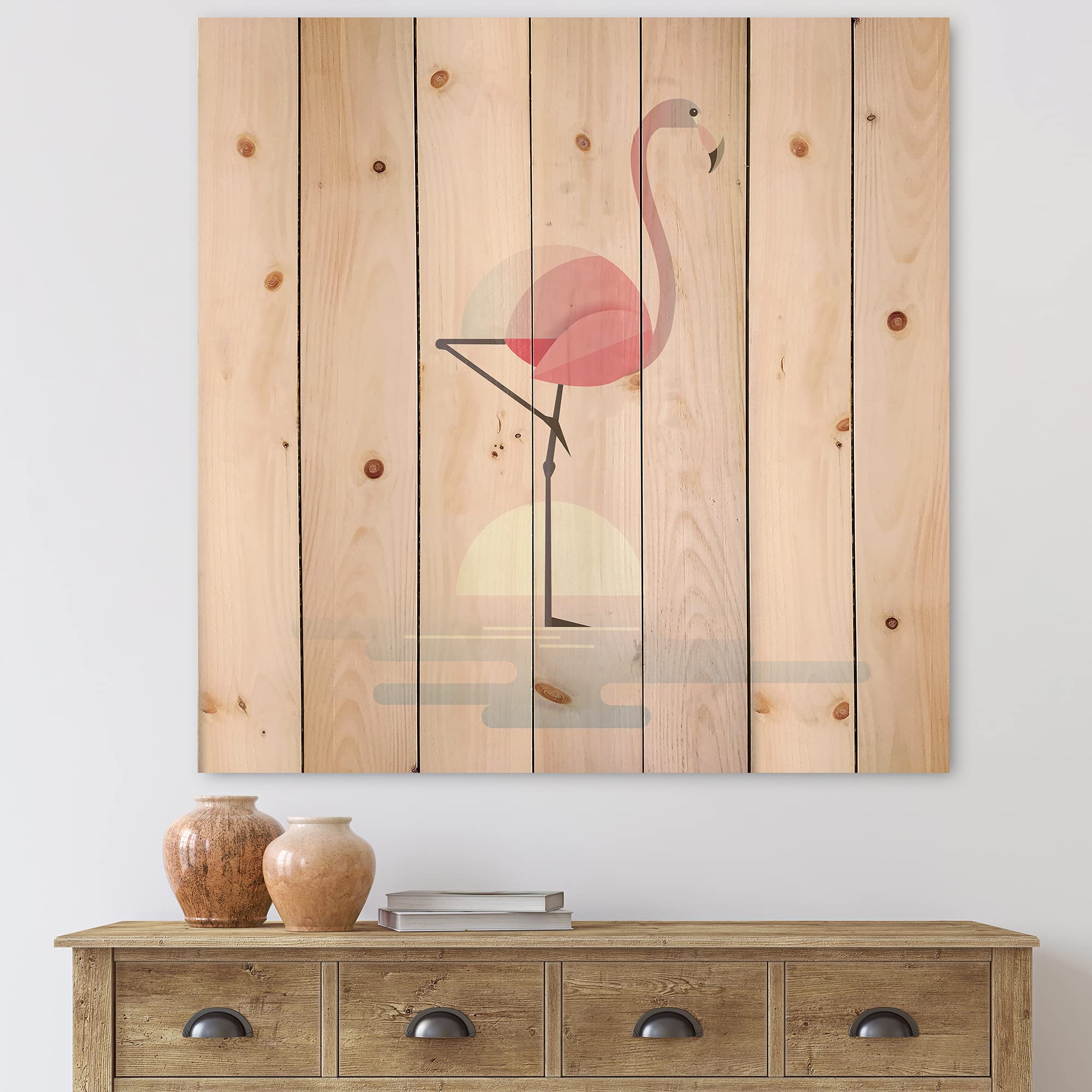 DesignQ Pink Flamingo Wall Decor - Farmhouse Wood Wall Art with Large Animal Print on Natural Pine Wood - Perfect for Living Room, Bedroom & Nursery Decor