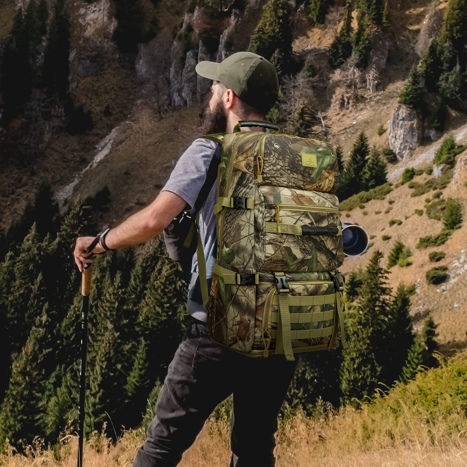TUGUAN 50L/60L Expandable Military Tactical Backpack for Men - Waterproof Camouflage Laptop Hiking Backpack with Shoe Compartment, Large Capacity Durable Canvas Rucksack for Travel, Camping, Climbing & Outdoor Adventures