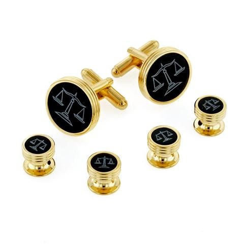 JJ Weston Onyx Etched Lawyer Tuxedo Cufflinks & Shirt Studs Set - Premium USA Made Formal Accessories for Weddings, Courtroom & Black Tie Events